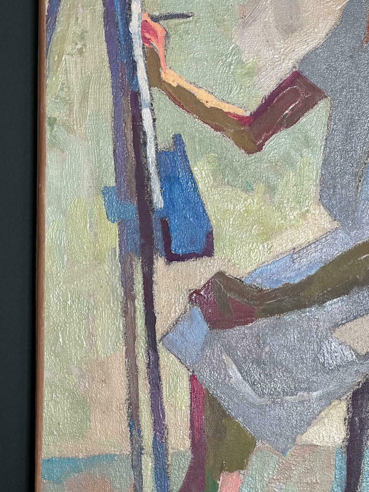 Jean Dulac1950s French Post Impressionist Oil Painting Self Portrait Artist At Easel photo vintage