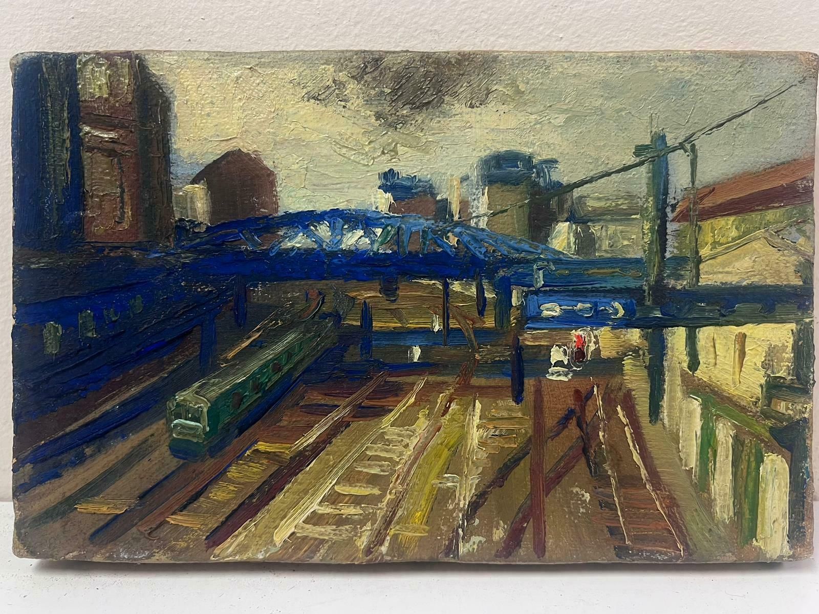 Josine Vignon1950s French Post Impressionist Oil Paris Train Station With Train On Track1950s photo furniture