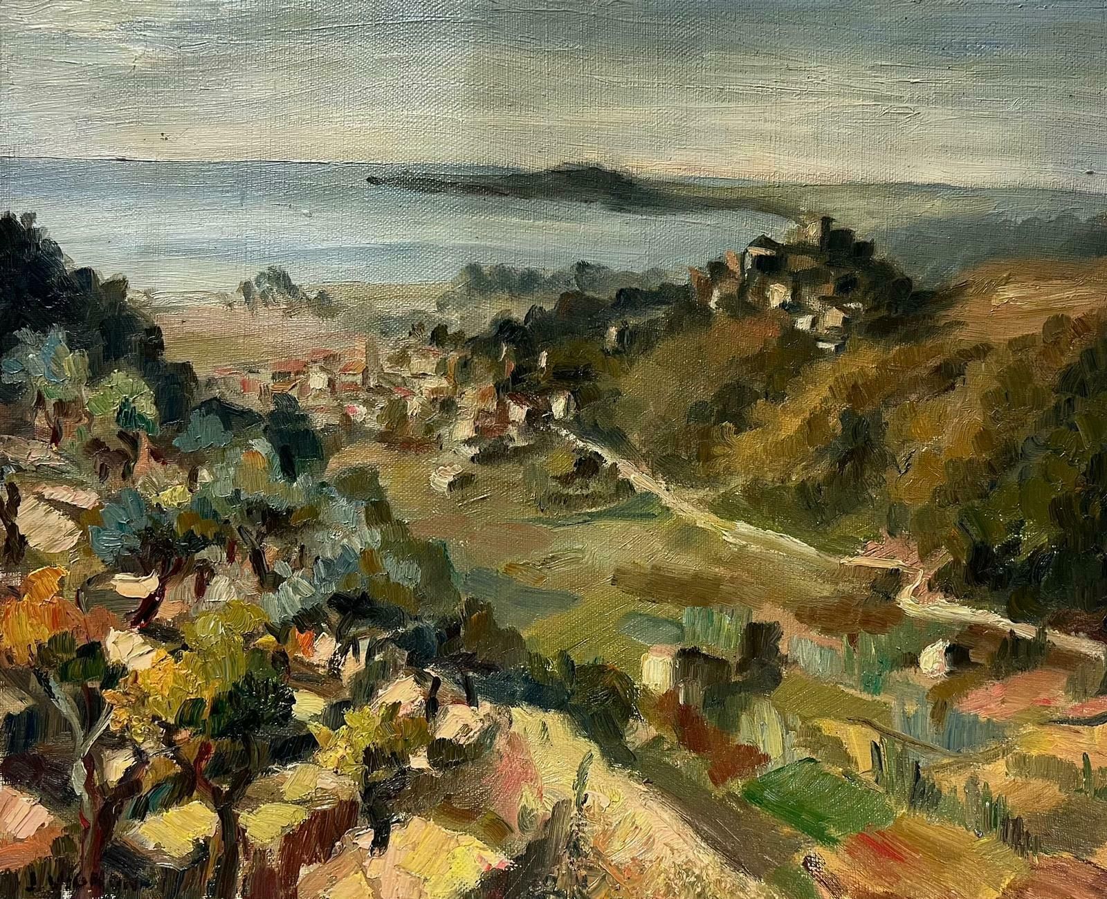 Josine Vignon1950s French Post Impressionist Oil Coastal Sea Town Landscape1950s