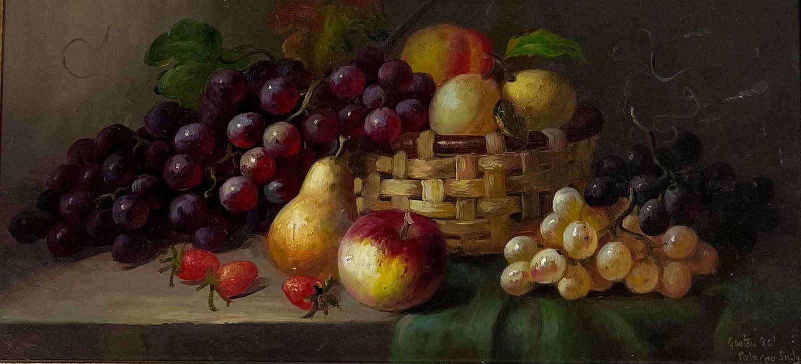 Jonny Gastonfine Classical Still Life Fruit In Wicker Basket Signed Oil Painting Gilt Frame photo furniture
