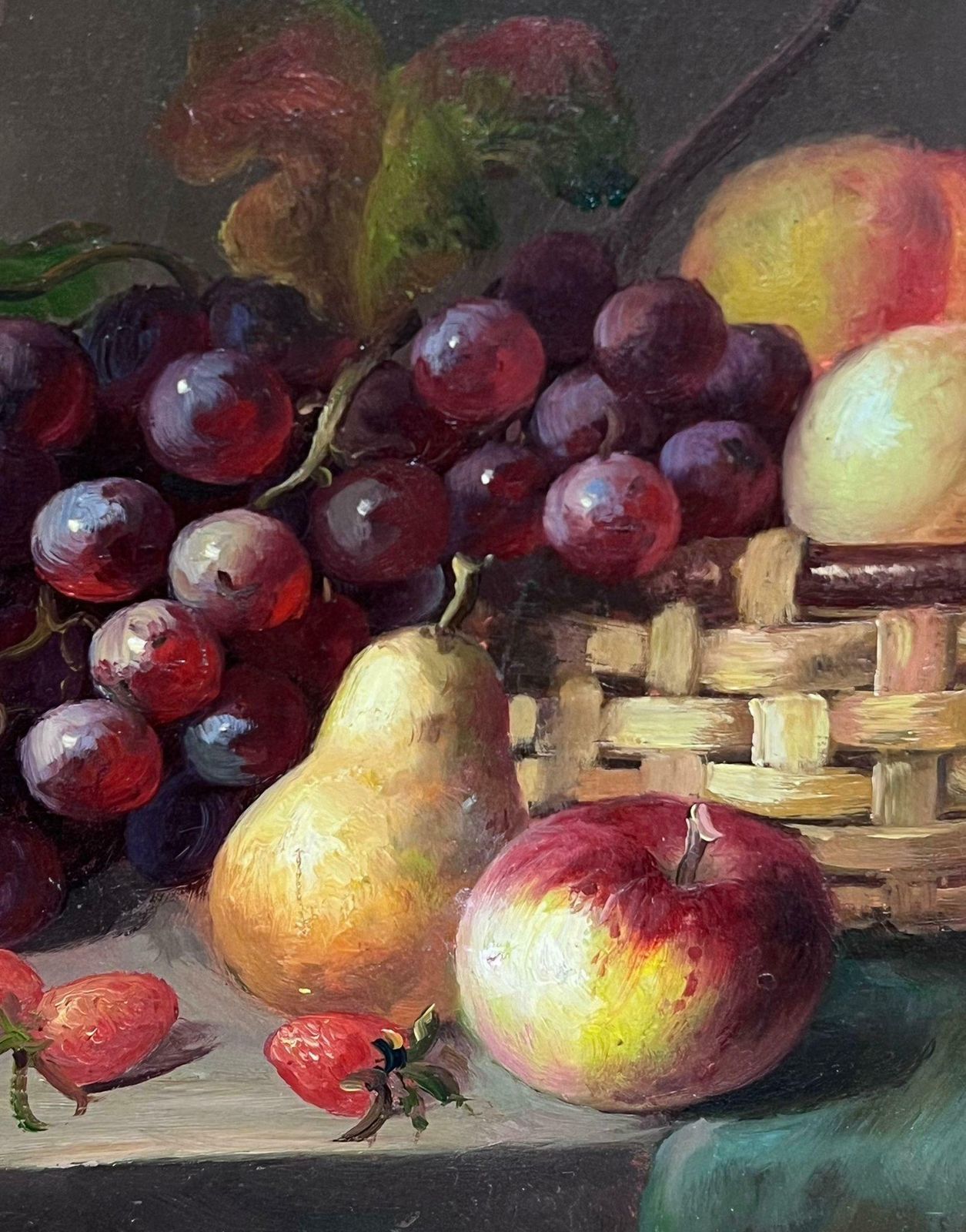 Jonny Gastonfine Classical Still Life Fruit In Wicker Basket Signed Oil Painting Gilt Frame photo buy