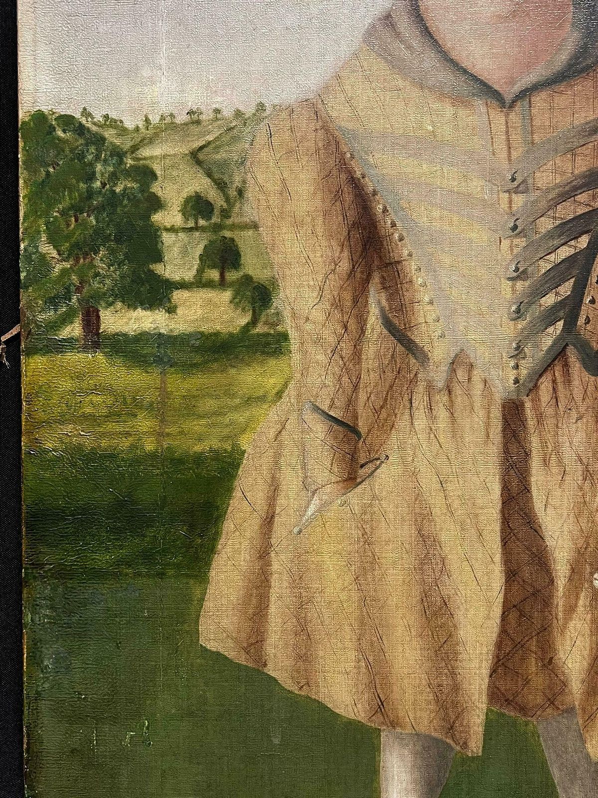 19th Century American Folk Artmid 19th Century American Folk Art Portrait Of Child With Dog In Landscape, Oil photo Art
