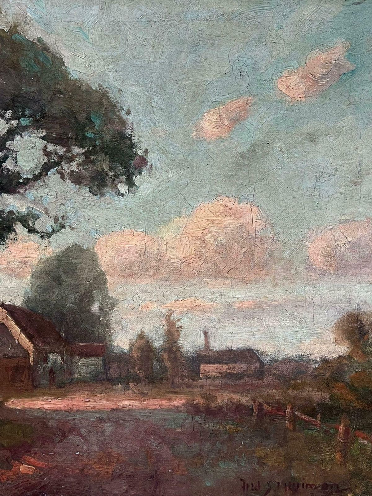 Fred Sollway Merriman Antique English Impressionist Oil Painting The Ferry Boat Inn At Wilford photo Art