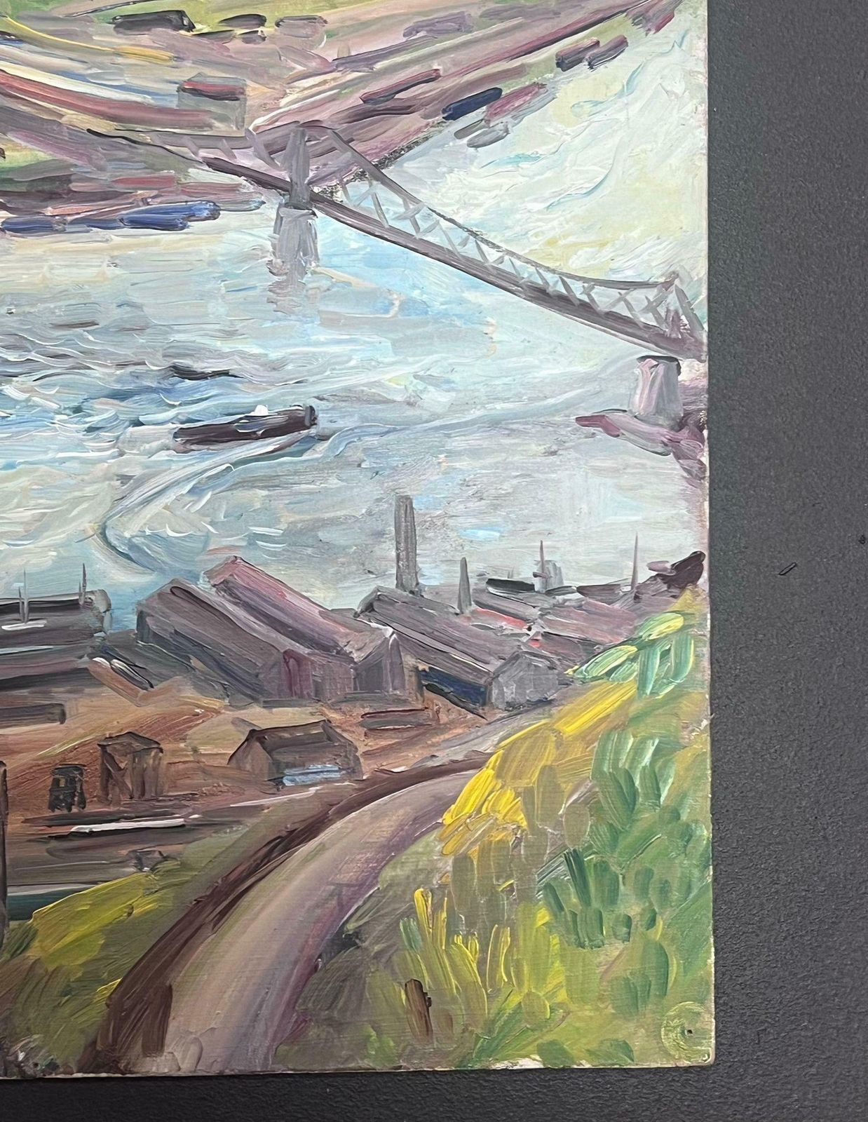 Regine Davidmid 20th Century 1950's French Post Impressionist Oil Large River & City1950's photo for sale