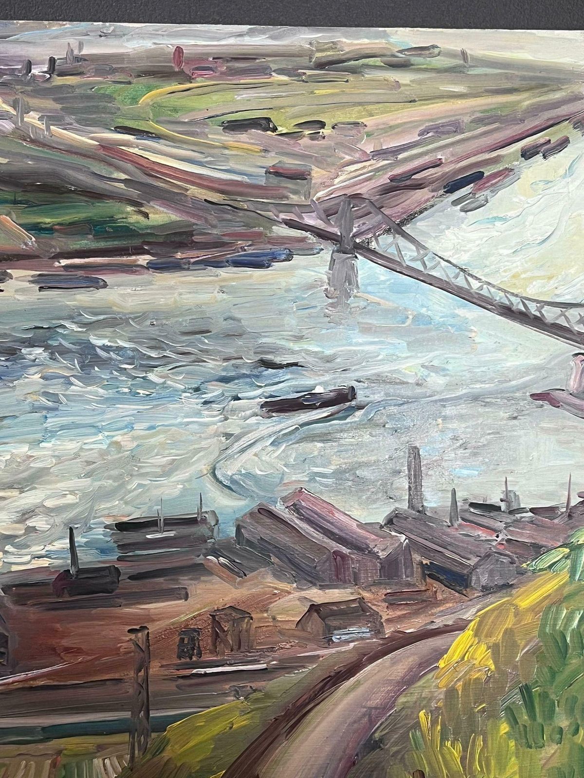 Regine Davidmid 20th Century 1950's French Post Impressionist Oil Large River & City1950's photo 646.0