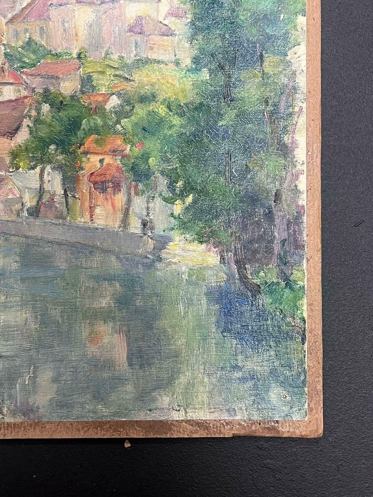 Regine Davidmid 20th Century 1950's French Post Impressionist Oil River Landscape Old Town1950's photo 606.0