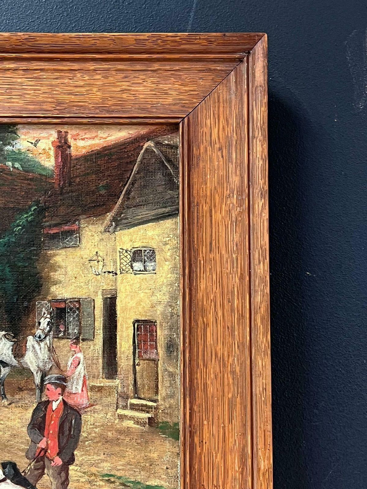 Sylvester Martinfine Antique English Oil Painting Village Lane With Tavern Dogs & Young Lads1906 photo for sale