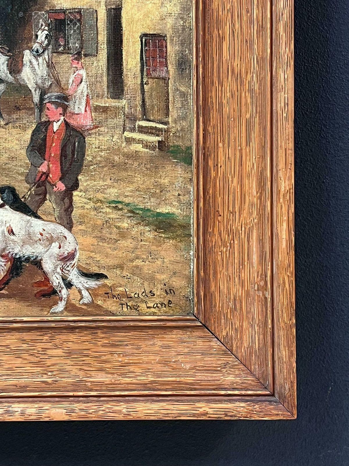 Sylvester Martinfine Antique English Oil Painting Village Lane With Tavern Dogs & Young Lads1906 photo vinterior