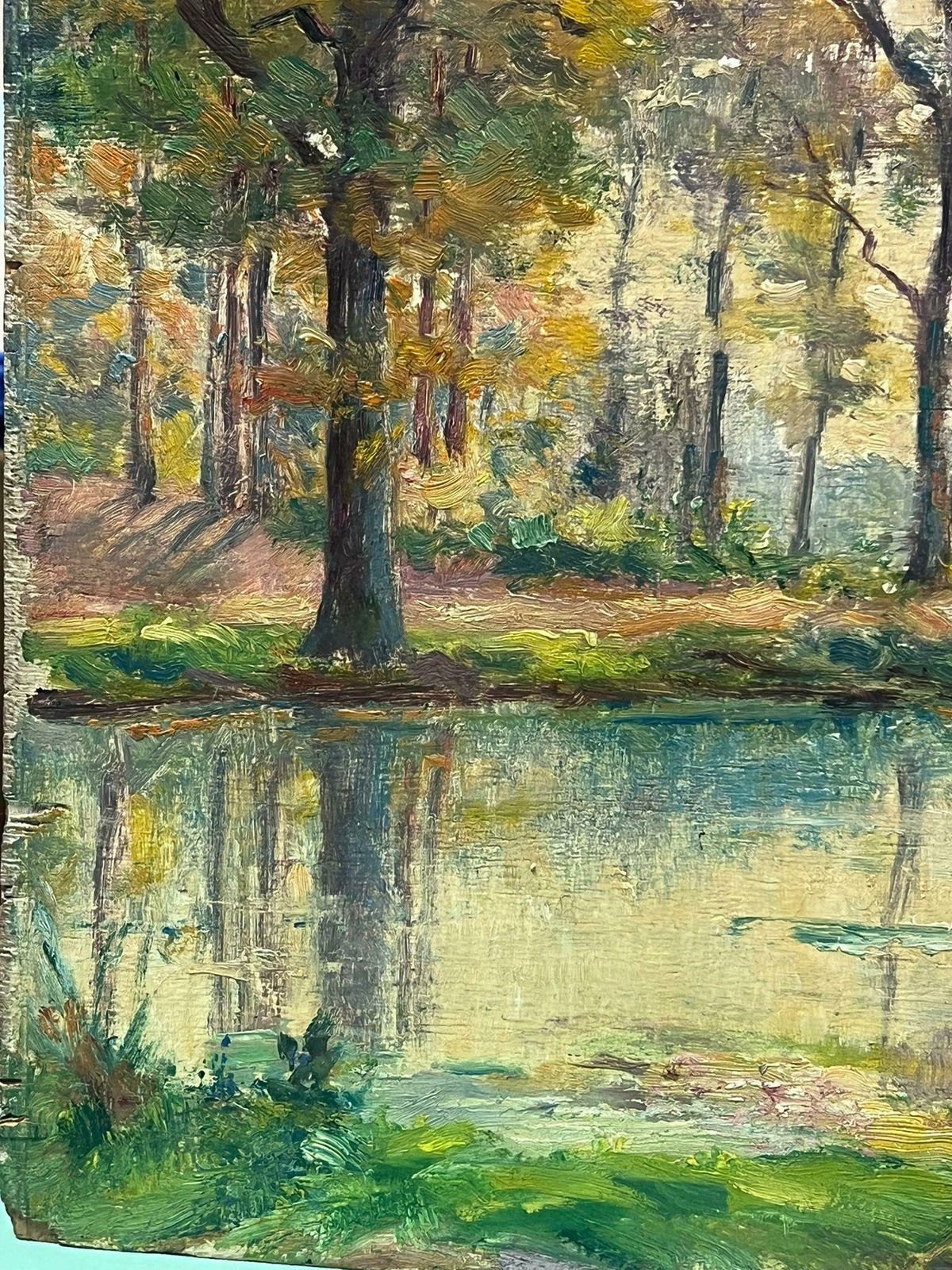 Regine Davidmid 20th Century French Impressionist Oil Dappled Light Golden River Landscape1950's photo for sale