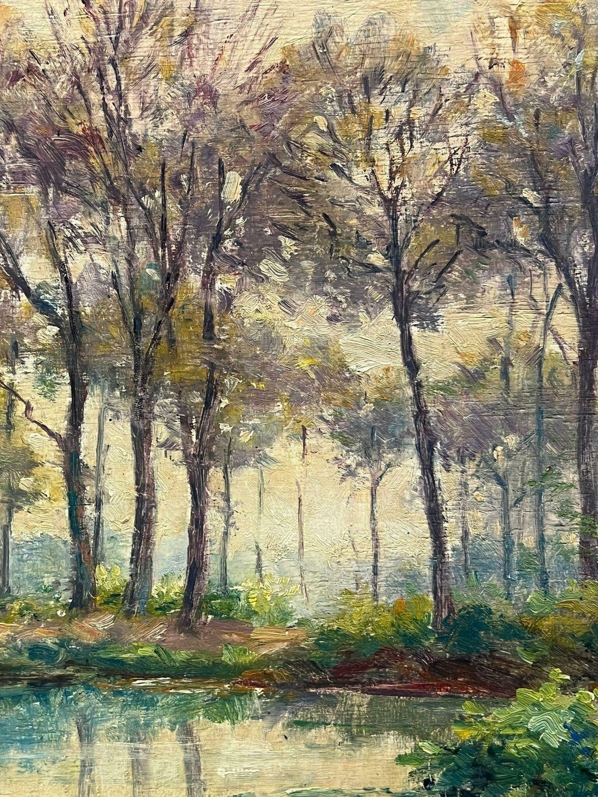 Regine Davidmid 20th Century French Impressionist Oil Dappled Light Golden River Landscape1950's photo 758.0