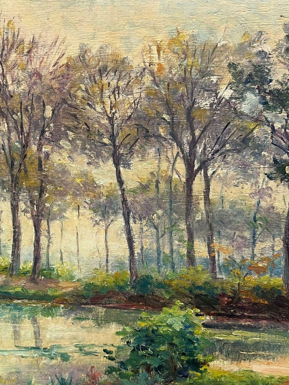 Regine Davidmid 20th Century French Impressionist Oil Dappled Light Golden River Landscape1950's photo buy