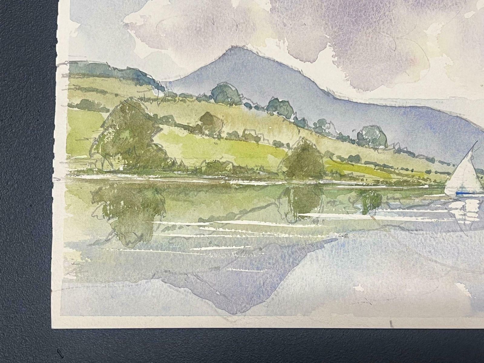 Anthony Averybritish Original Impressionist Watercolor Sailing Boats On The Tranquil River photo furniture
