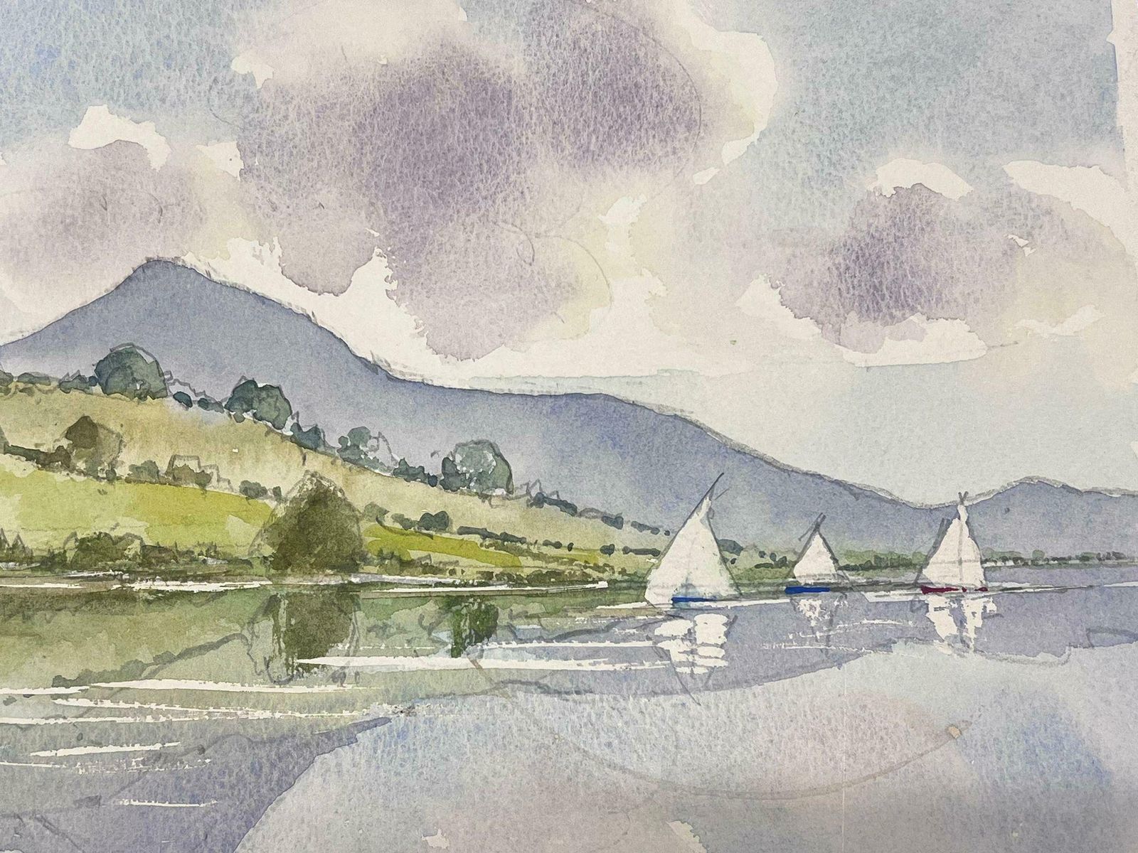 Anthony Averybritish Original Impressionist Watercolor Sailing Boats On The Tranquil River photo Art