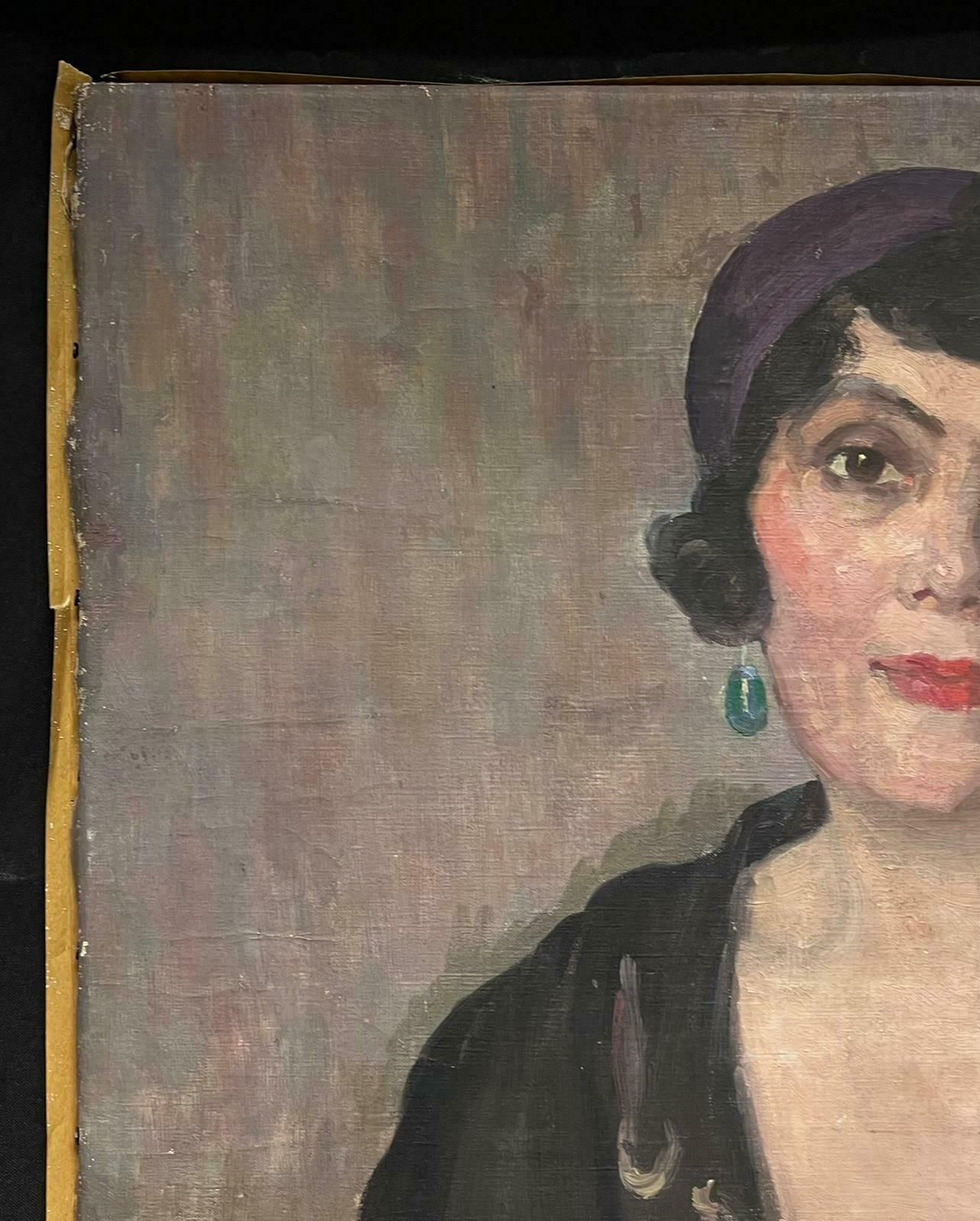 Louise Alix1930's French Oil Painting Portrait Of Lady With Playing Cards Beautiful Work1930's photo for sale