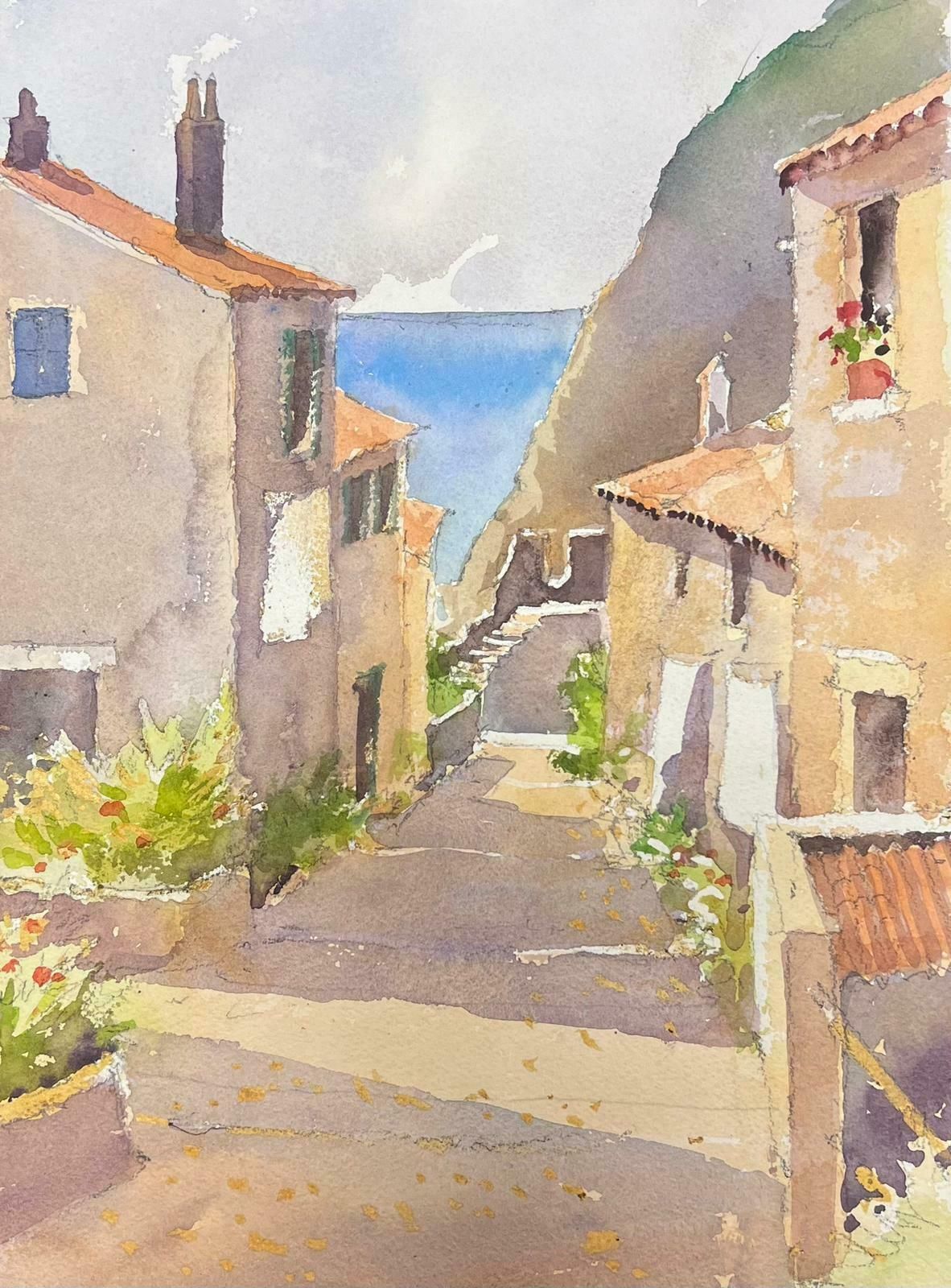 Anthony Averyfine British Original Impressionist Watercolor Village Street Leading To The Sea