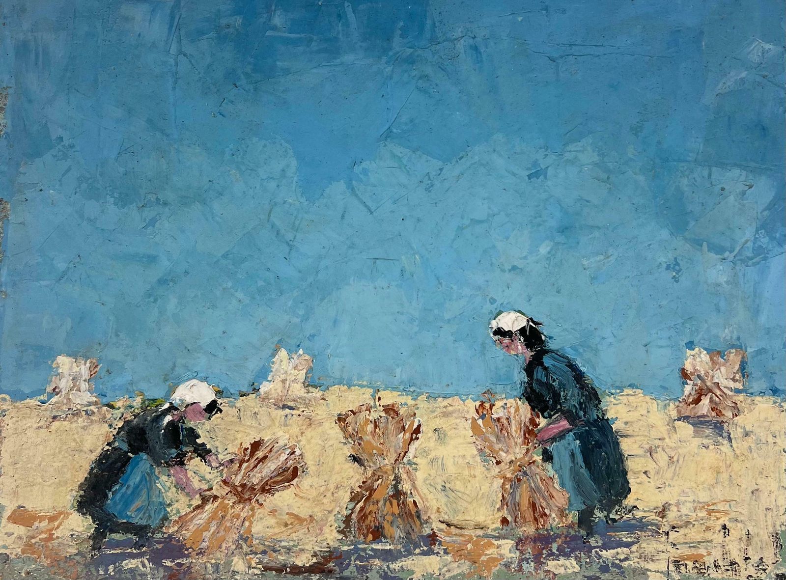 Fanch Lelmaids Gathering The Golden Sheaves Under The Blue Sky French Oil Painting20th Century