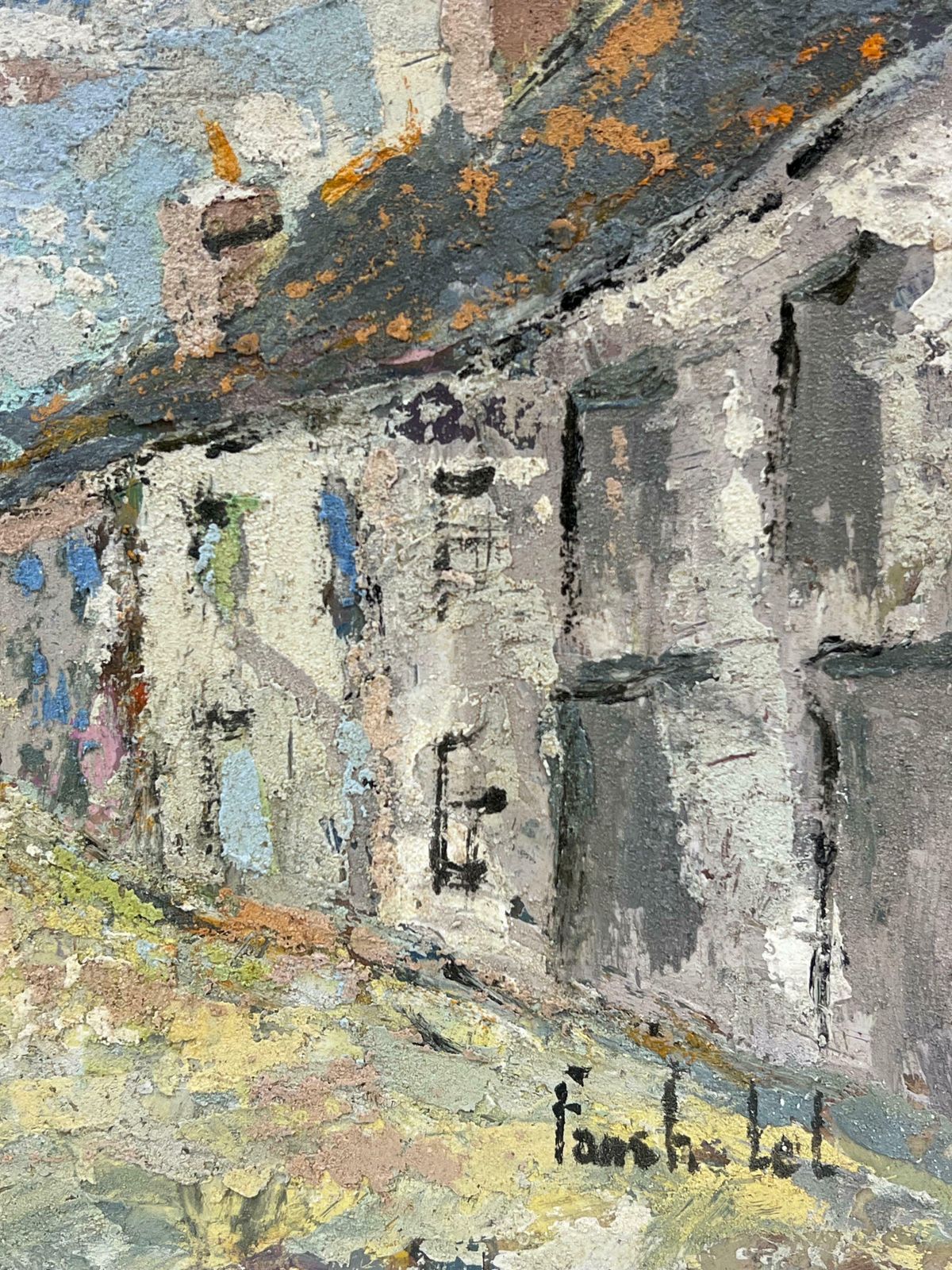 Fanch Lelquiet Village Lane In Textured Color And Light Original French Painting 20th Century photo Art