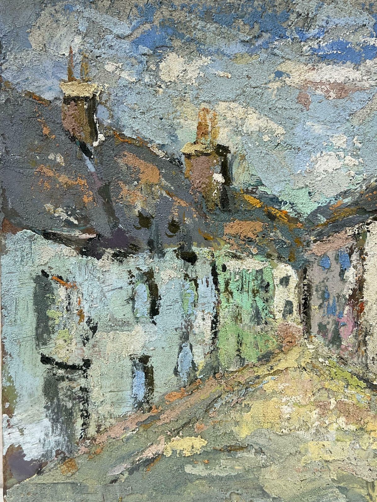 Fanch Lelquiet Village Lane In Textured Color And Light Original French Painting 20th Century photo 402.0