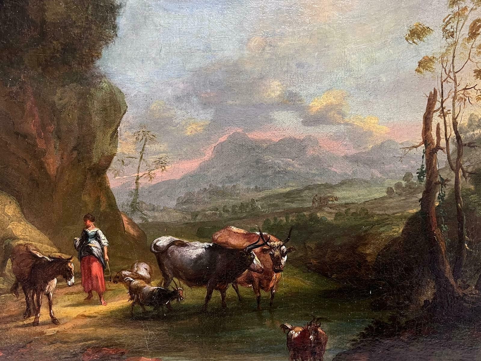 Italian 18th Centuryfine 18th Century Italian Old Master Oil Painting Berghers With Animals Sunset photo furniture