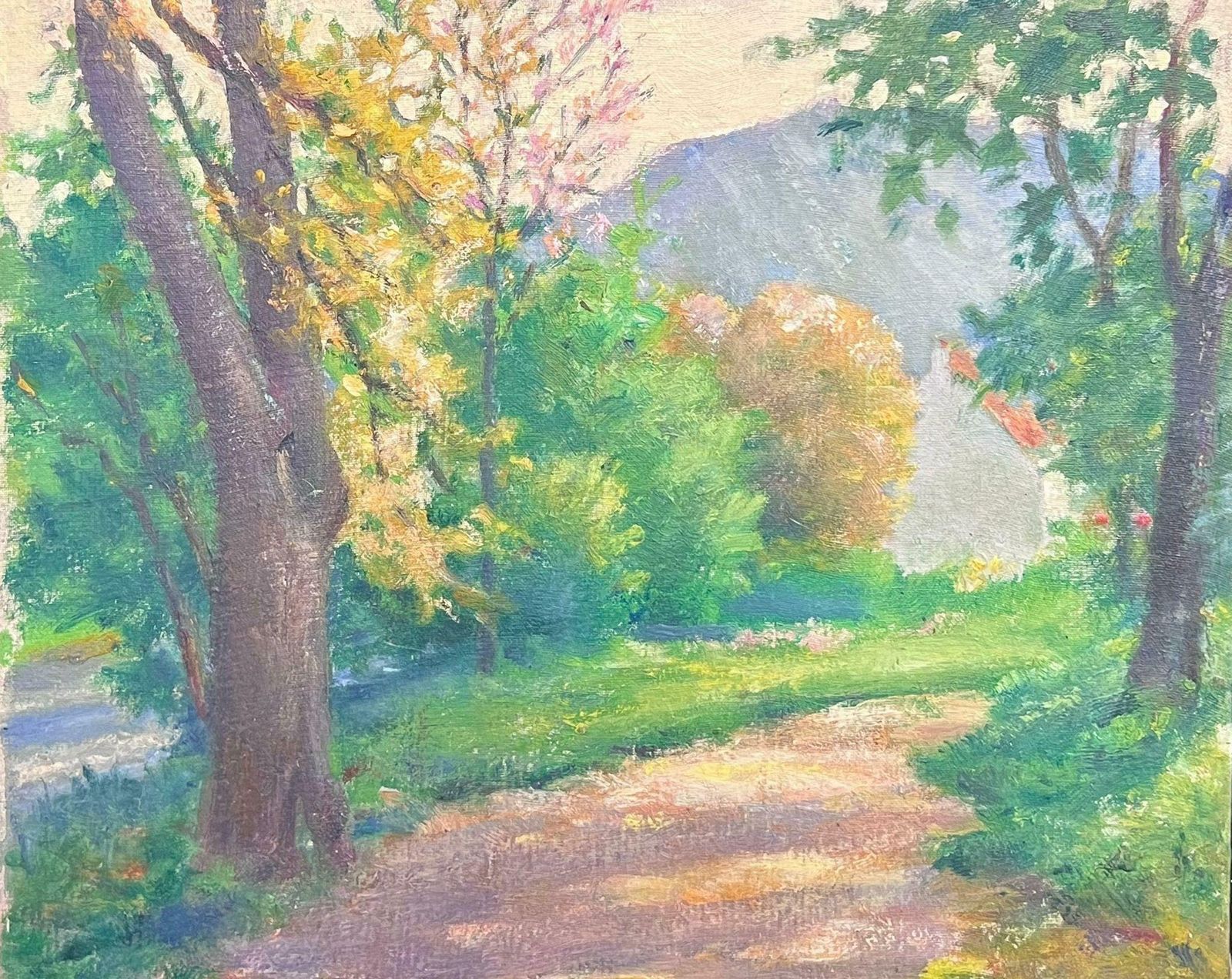 Regine Davidmid 20th Century 1950's French Post Impressionist Oil Golden Light Country Lane1950's