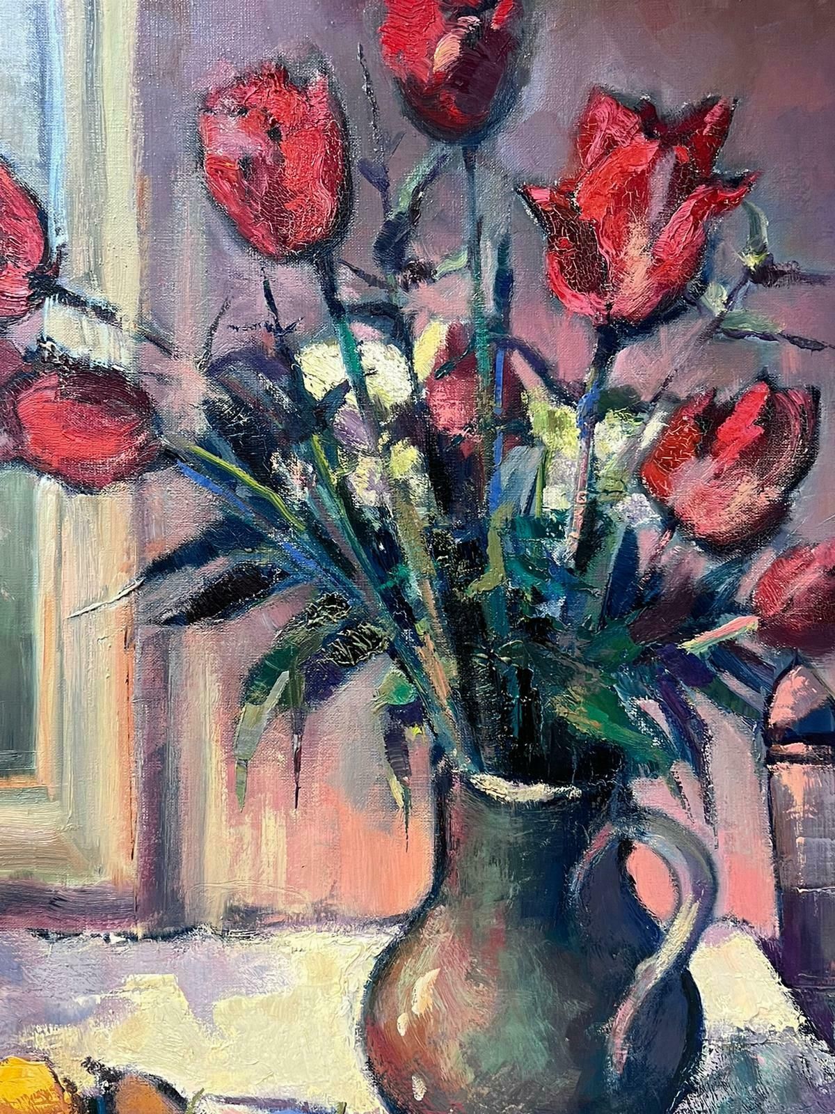 Guy Benardlarge French Post Impressionist Signed Oil Tulips, Apples & Pears Still Life photo furniture