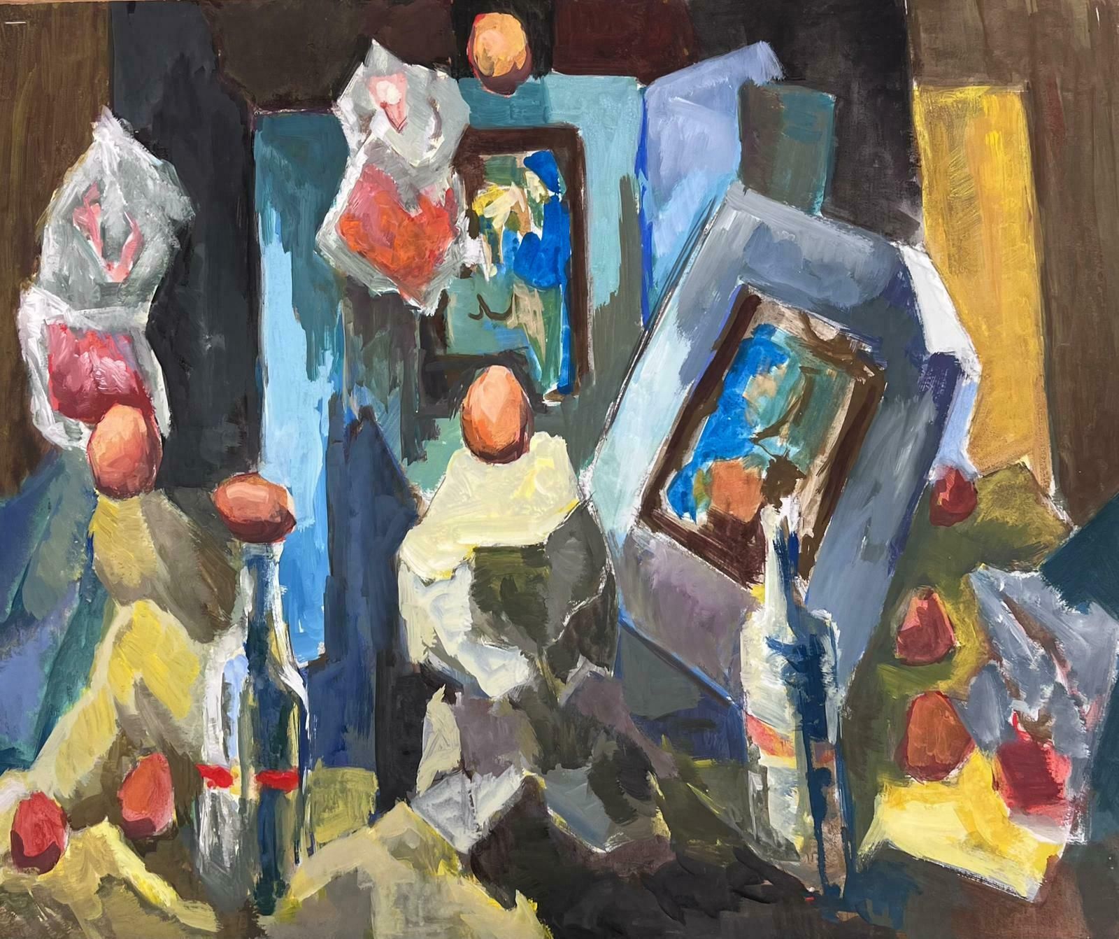 Guy Nicod French 20th Century Modernist Painting Still Life Eggs And Bottle Objects