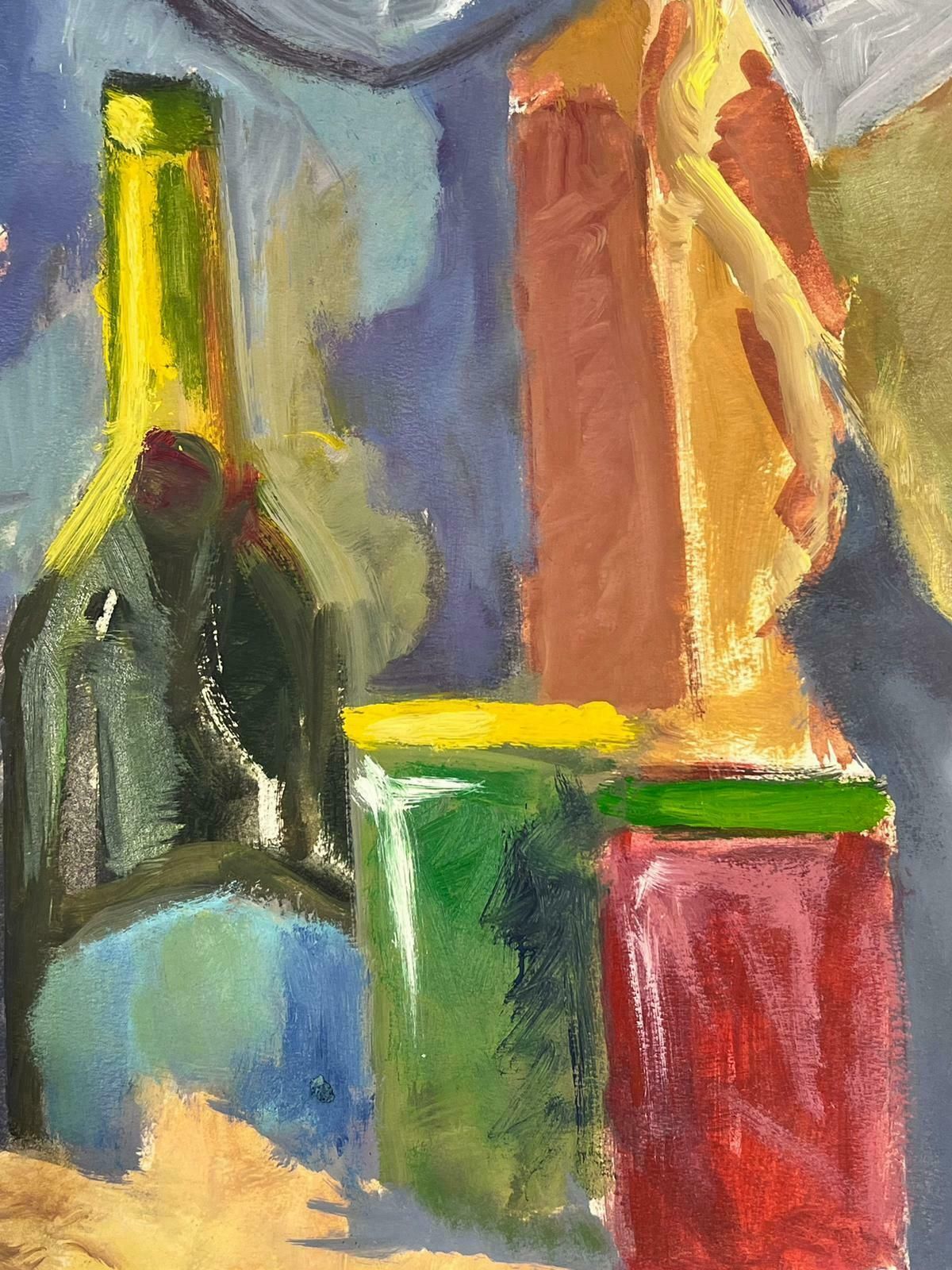 Guy Nicod Champagne Bottles 1970's French Still Life Modernist Painting photo furniture