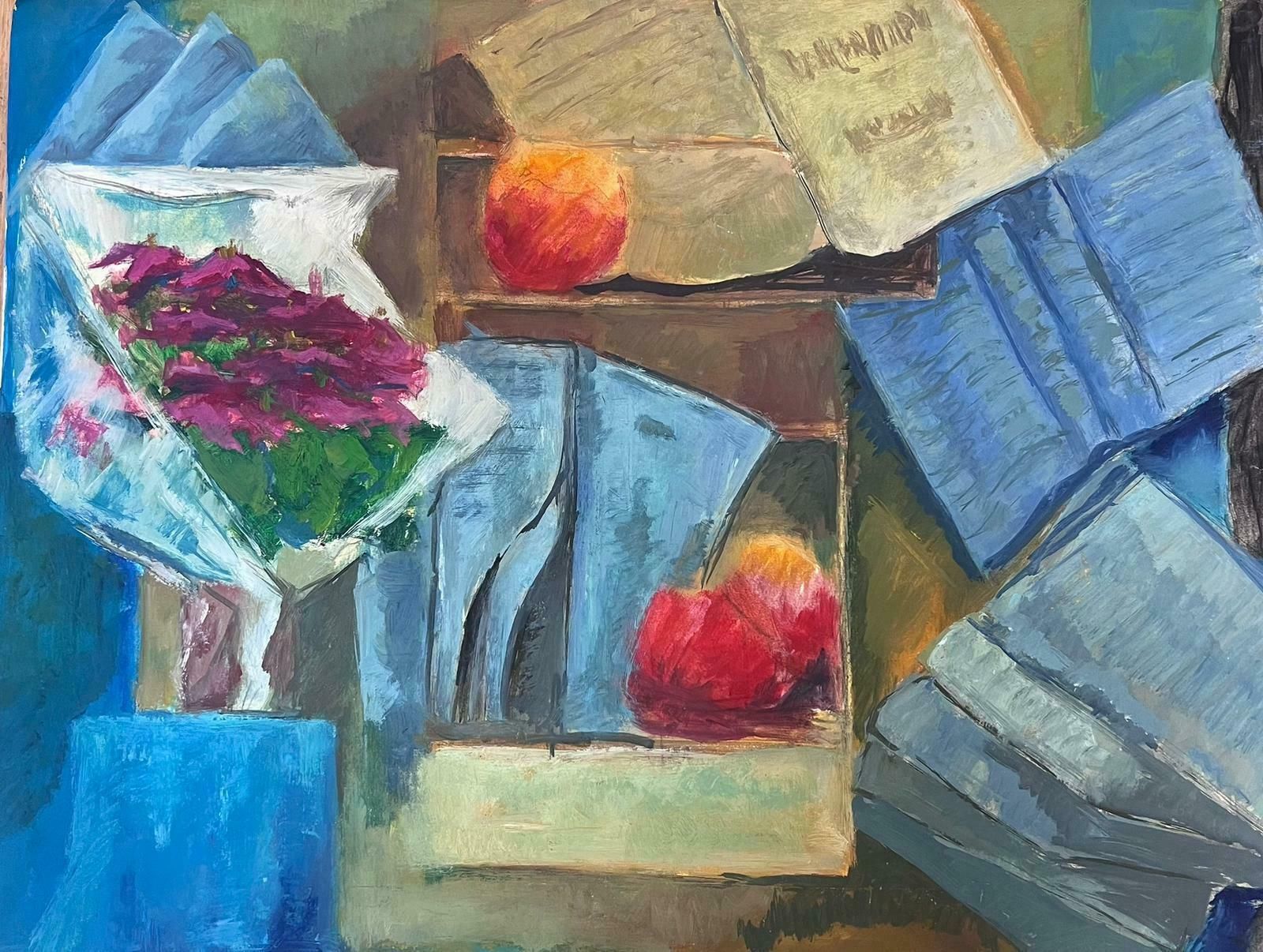 Guy Nicodabstract French 20th Century Painting Newspapers And Flowers In Vase photo Art