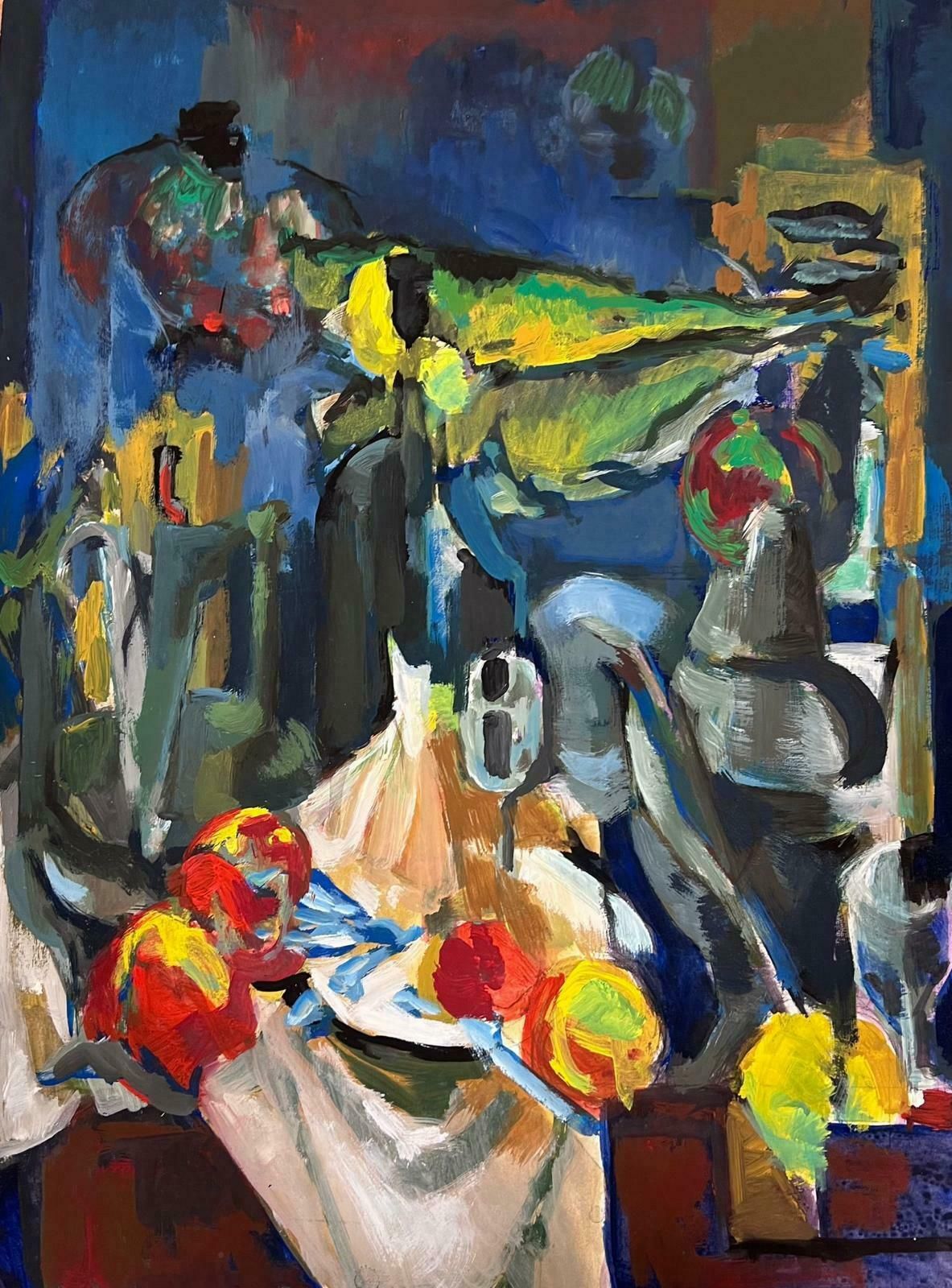 Guy Nicodfrench 20th Century Modernist Painting Red Apples Interior Table Still Life