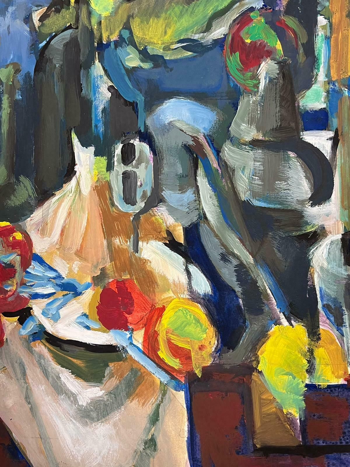 Guy Nicodfrench 20th Century Modernist Painting Red Apples Interior Table Still Life photo for sale