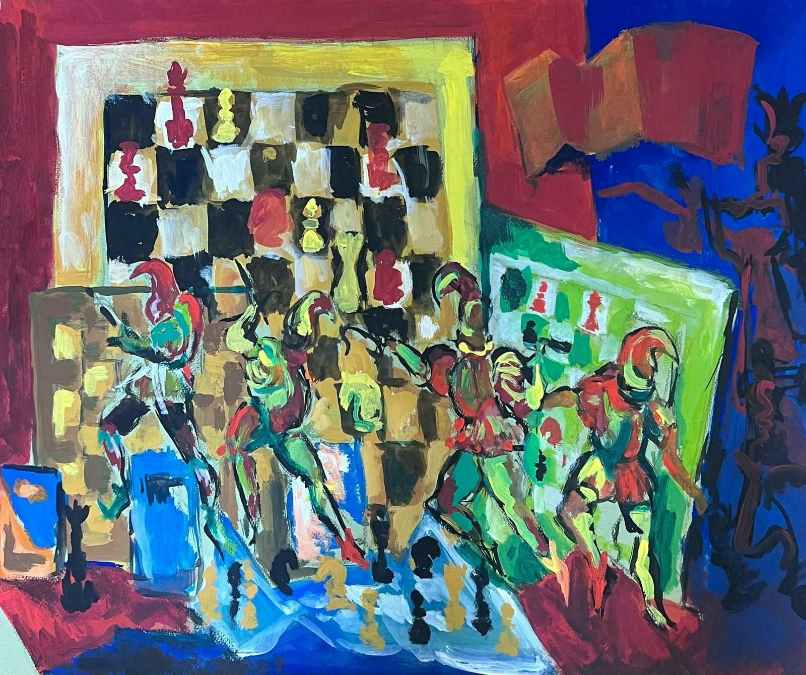 Guy Nicod 1970's French Modernist Board Games Abstract Composition Painting