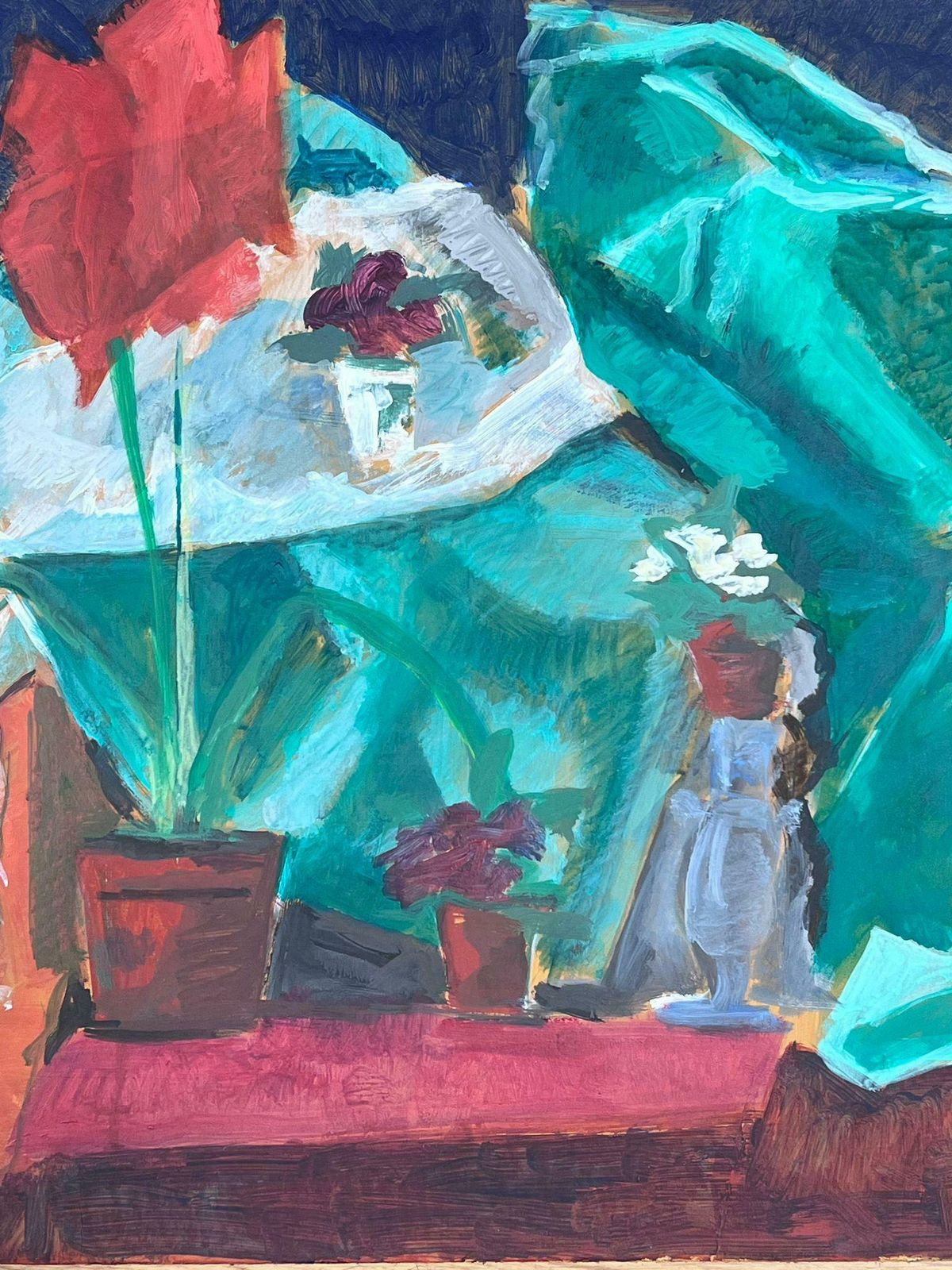 Guy Nicodfrench 20th Century Modernist Painting Tall Red Plant In Vase Still Life photo Art
