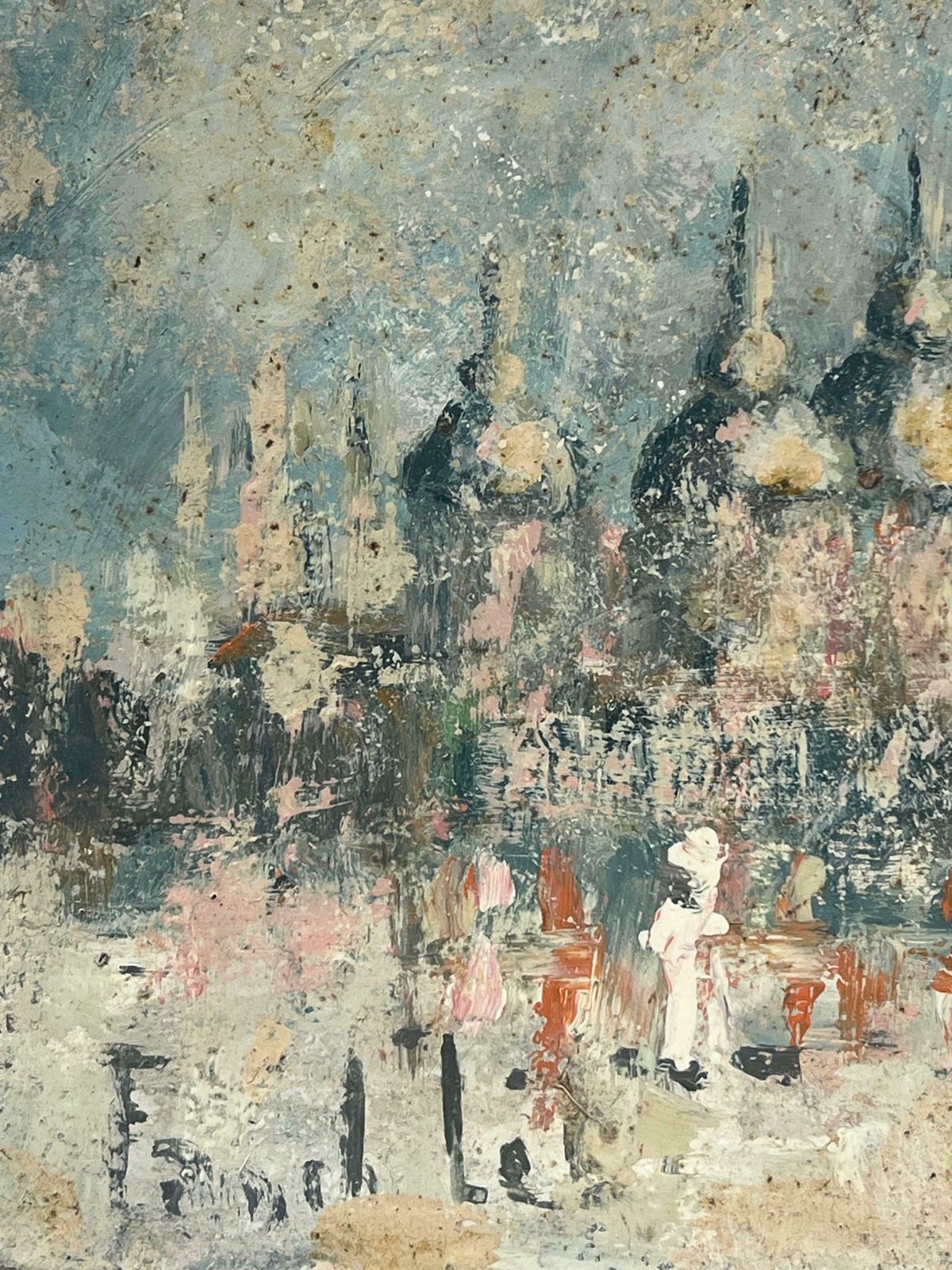 Fanch Lelfigures In Misty Cityscape View Of A Historic Tower And Cathedral Domes Oil 20th Century photo 475.0