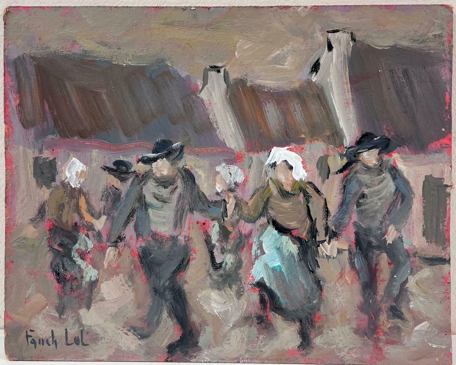 Fanch Leltraditional Village Dance Figures In Motion Celebrating In A Rustic Courtyard 20th Century photo furniture