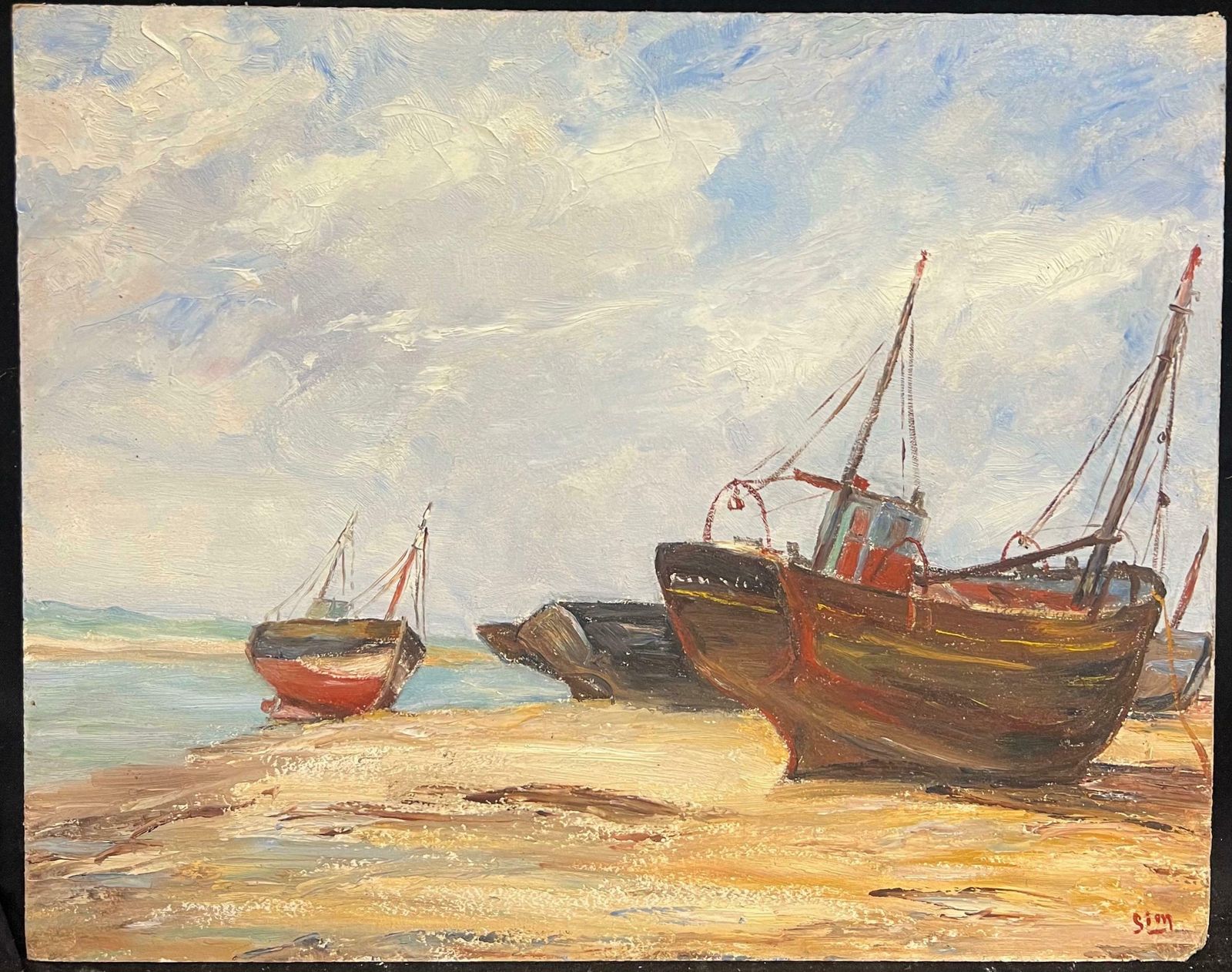 Simone Forgebeached Fishing Boats Resting On The Shoreline Under A Cloudy Sky19th Century photo furniture
