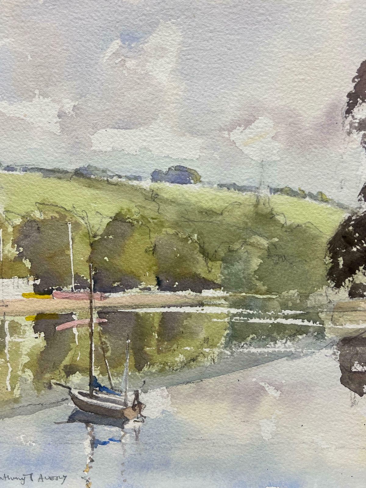 Anthony Averybritish Original Impressionist Watercolor Sailing Boats River Estuary Landscape photo 346.0