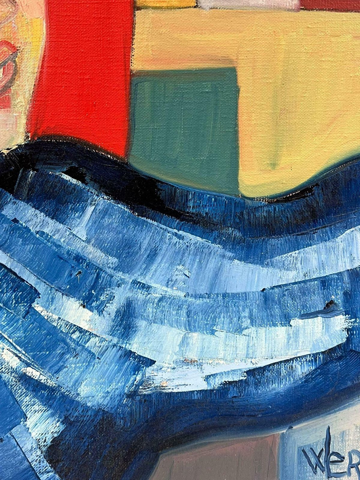 Beatrice Werlielarge Abstract Cubist Style Multicoloured Original Oil Painting Signedc.2000 photo buy