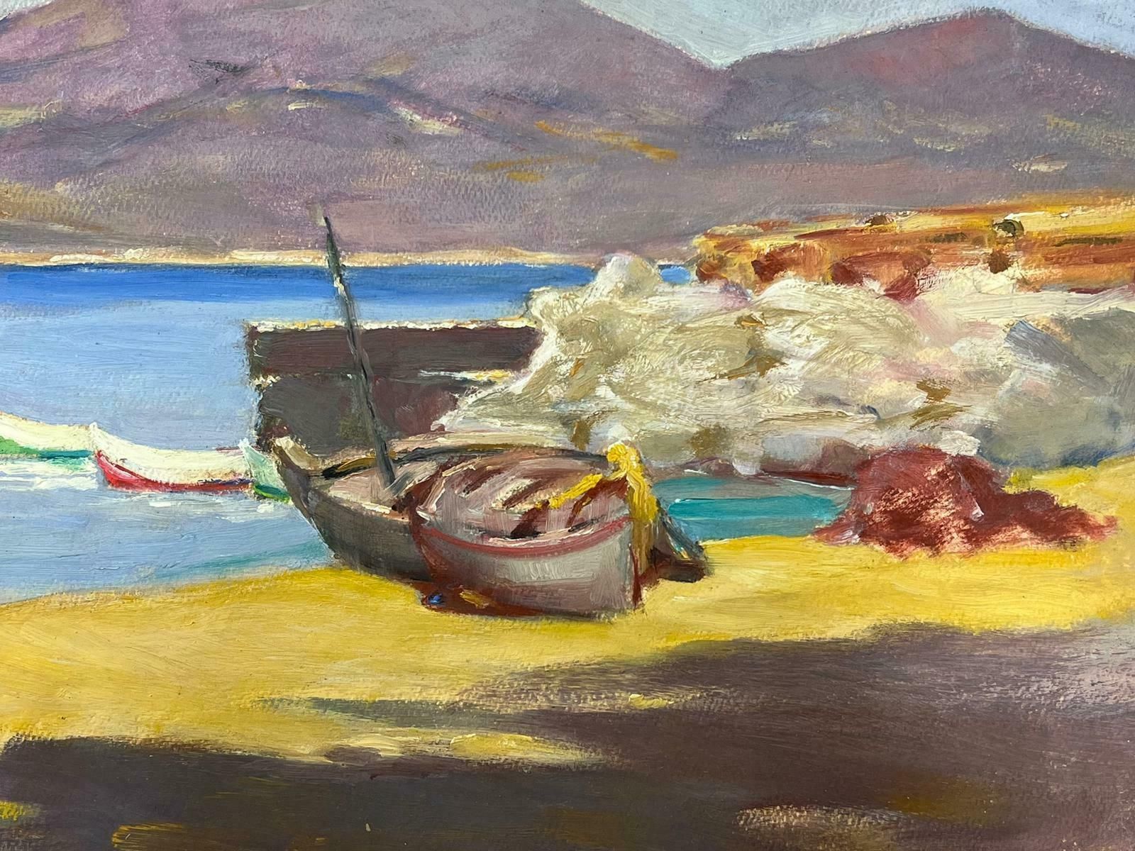 Louise Alixmid 20th Century French Impressionist Oil Beached Fishing Boats Sleepy Coastal 1930's photo Art