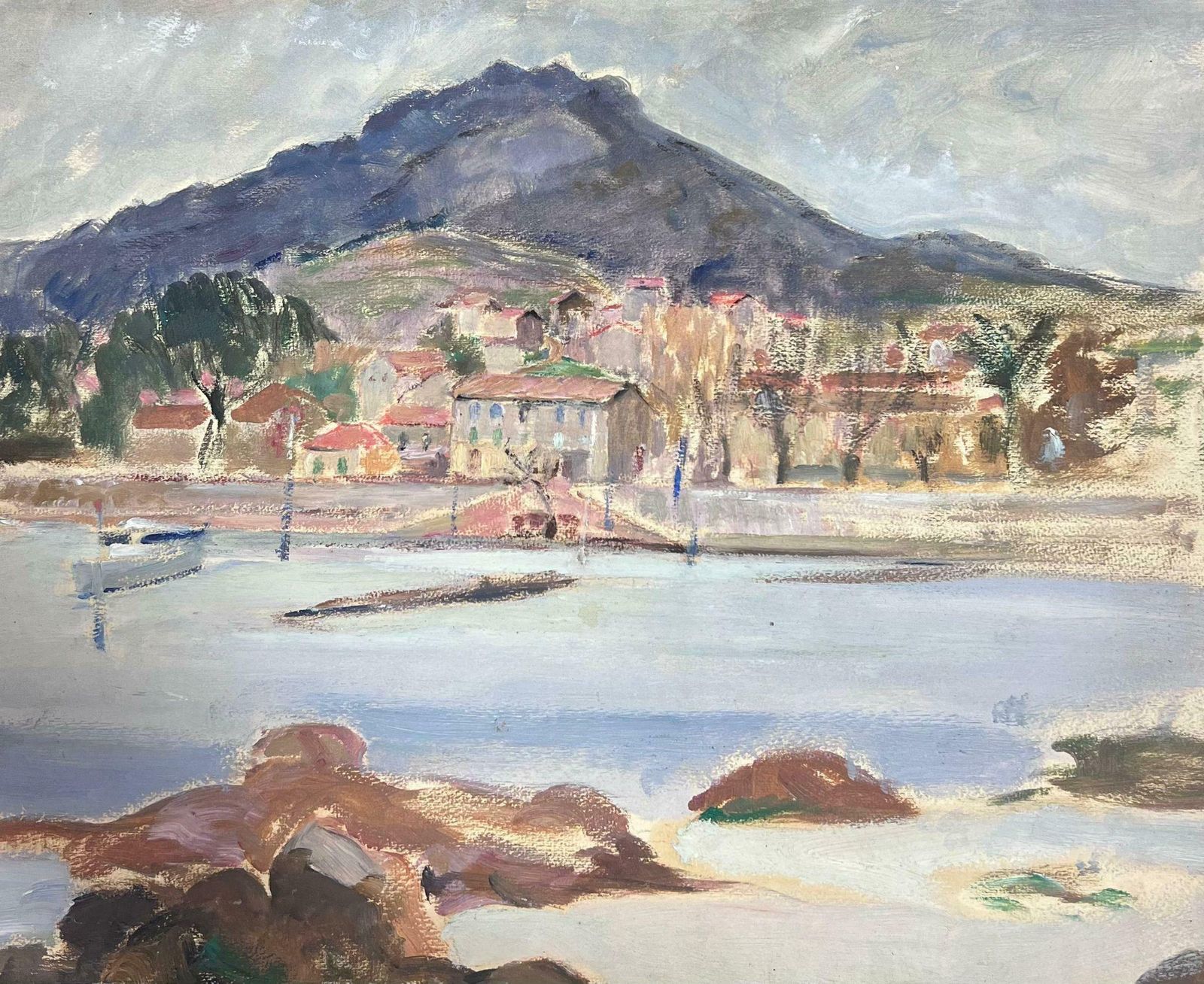Louise Alix1930's French Impressionist Coastal Harbour In French Village Town Landscape1930's