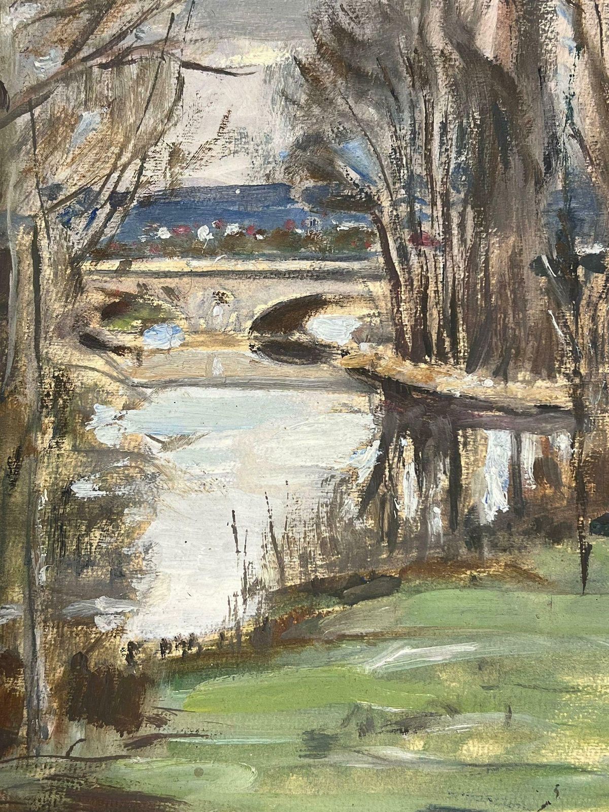 Louise Alix1930's French Impressionist River Bank Bridge Reflection Landscape 1930's photo furniture