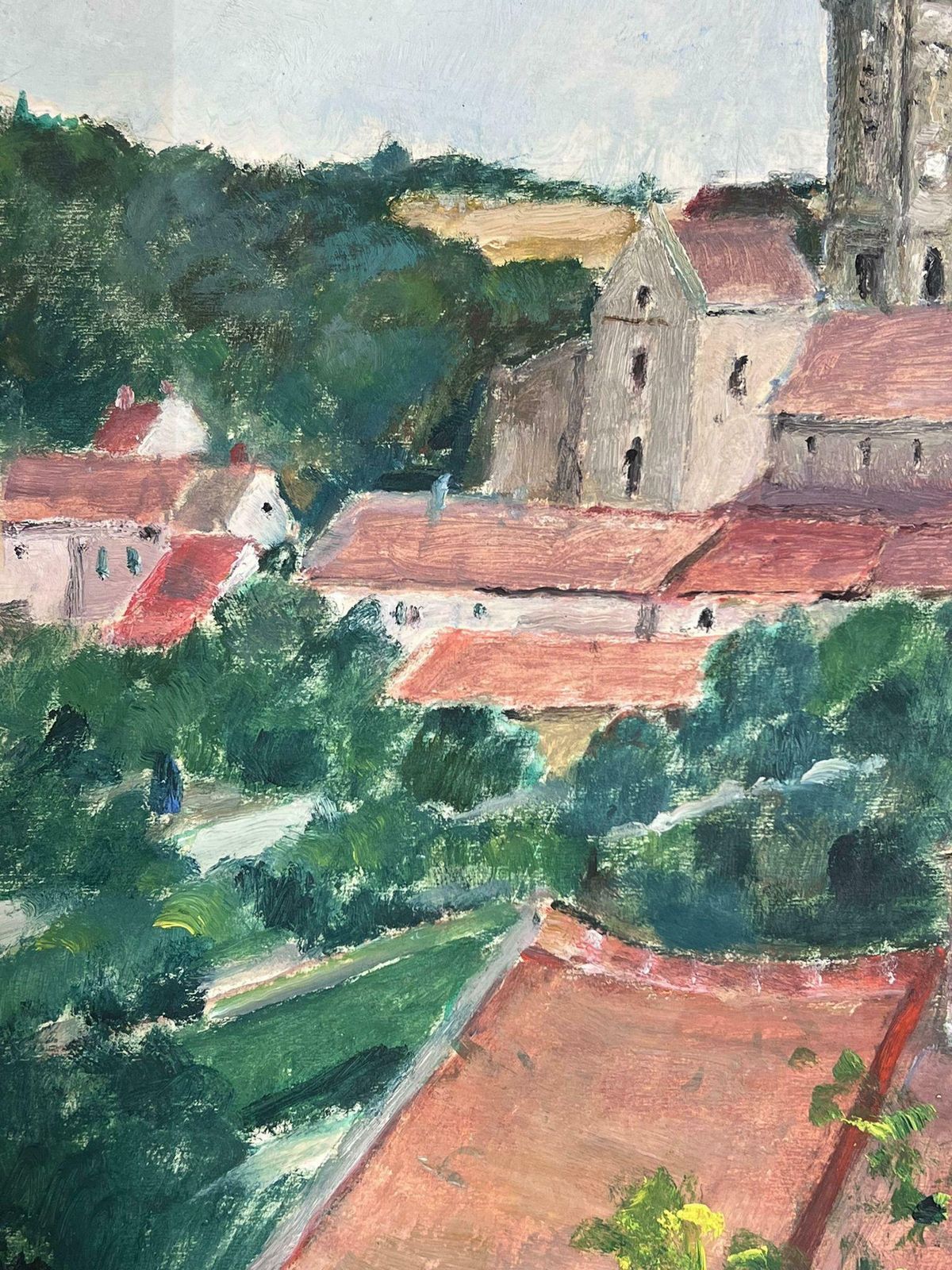 Louise Alix1930's French Impressionist Red Roof Top Village In Green Fields Landscape1930's photo furniture