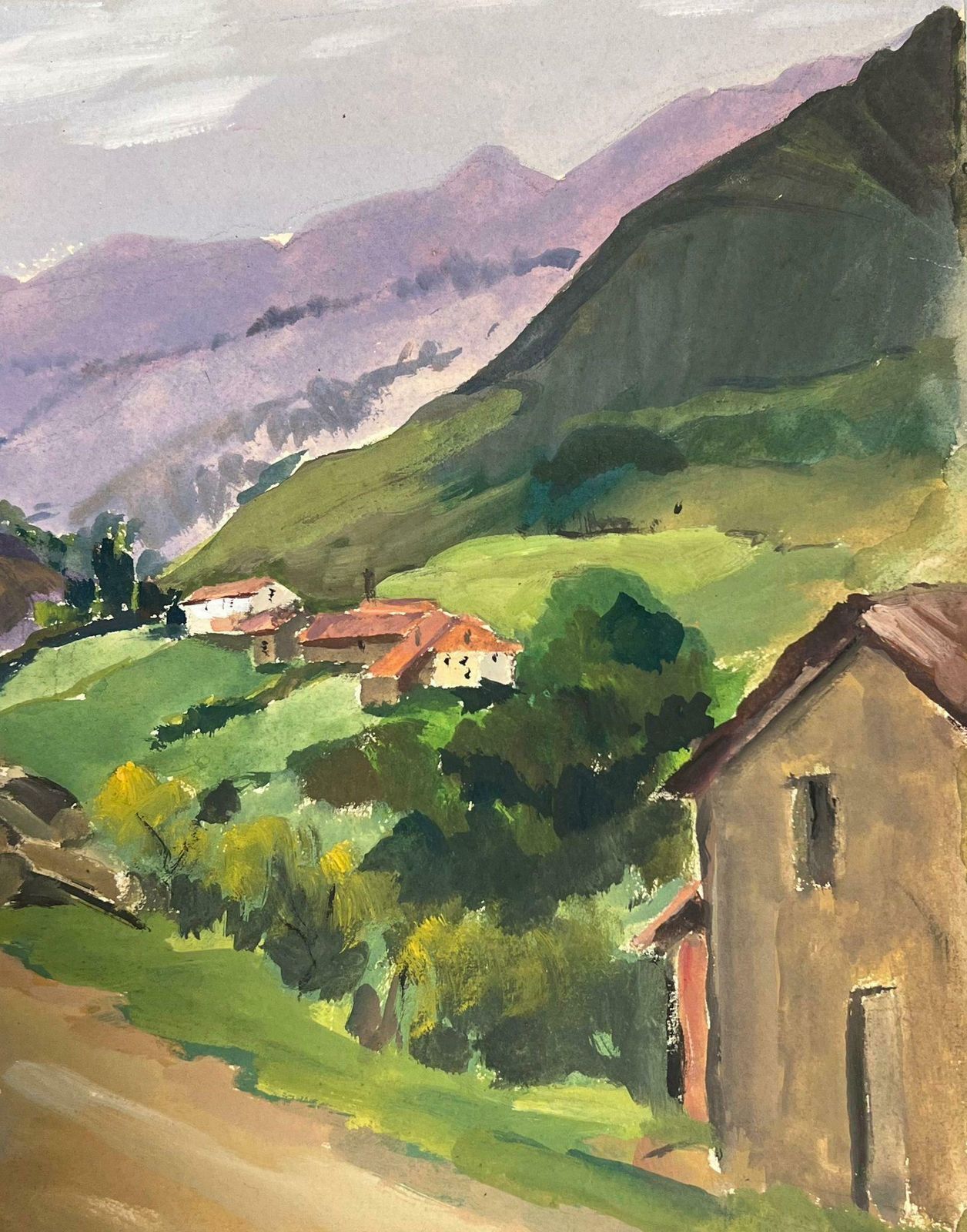 Louise Alix1930's French Country Houses Along The Country Track Leading To Purple Mountains1930's photo for sale
