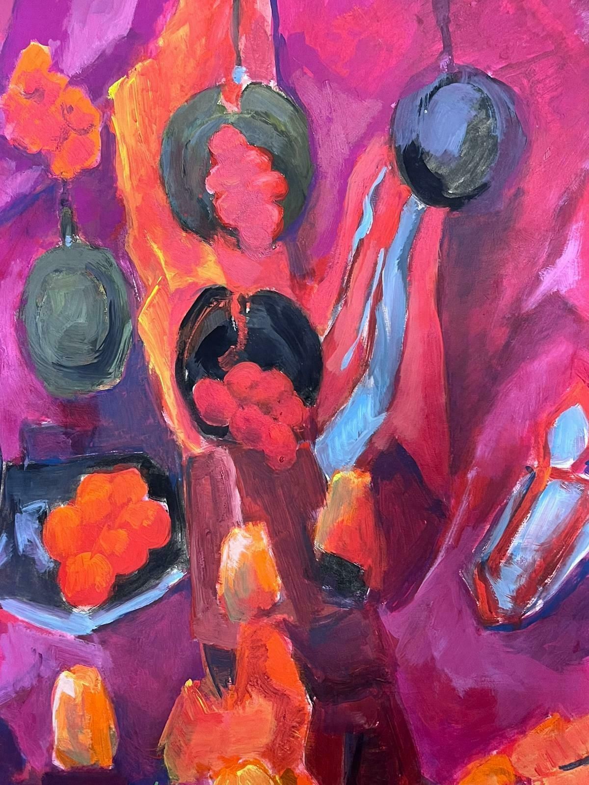 Guy Nicod 20th Century French Modernist Painting Purple Orange Pink Mauve Colors photo 595.0