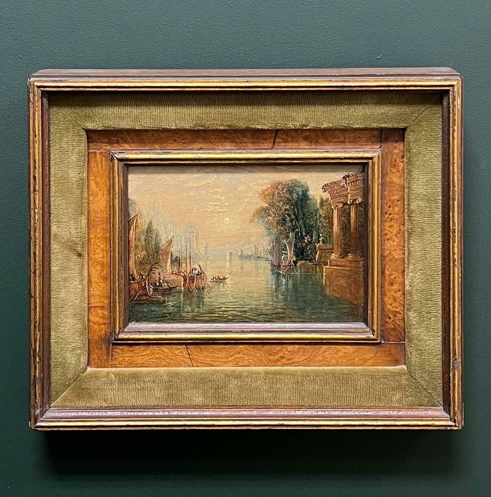 Fine Early 19th Century Classical Italian Oil Capriccio Lake Landscape Old Ruins photo furniture