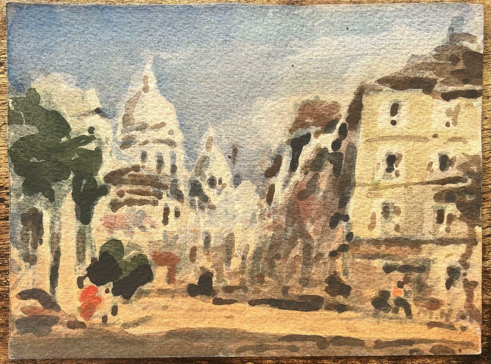 Maurice Mazeiliefrench Impressionist Watercolor Of Sacré Cœur And Montmartre Street Scene2013 photo for sale