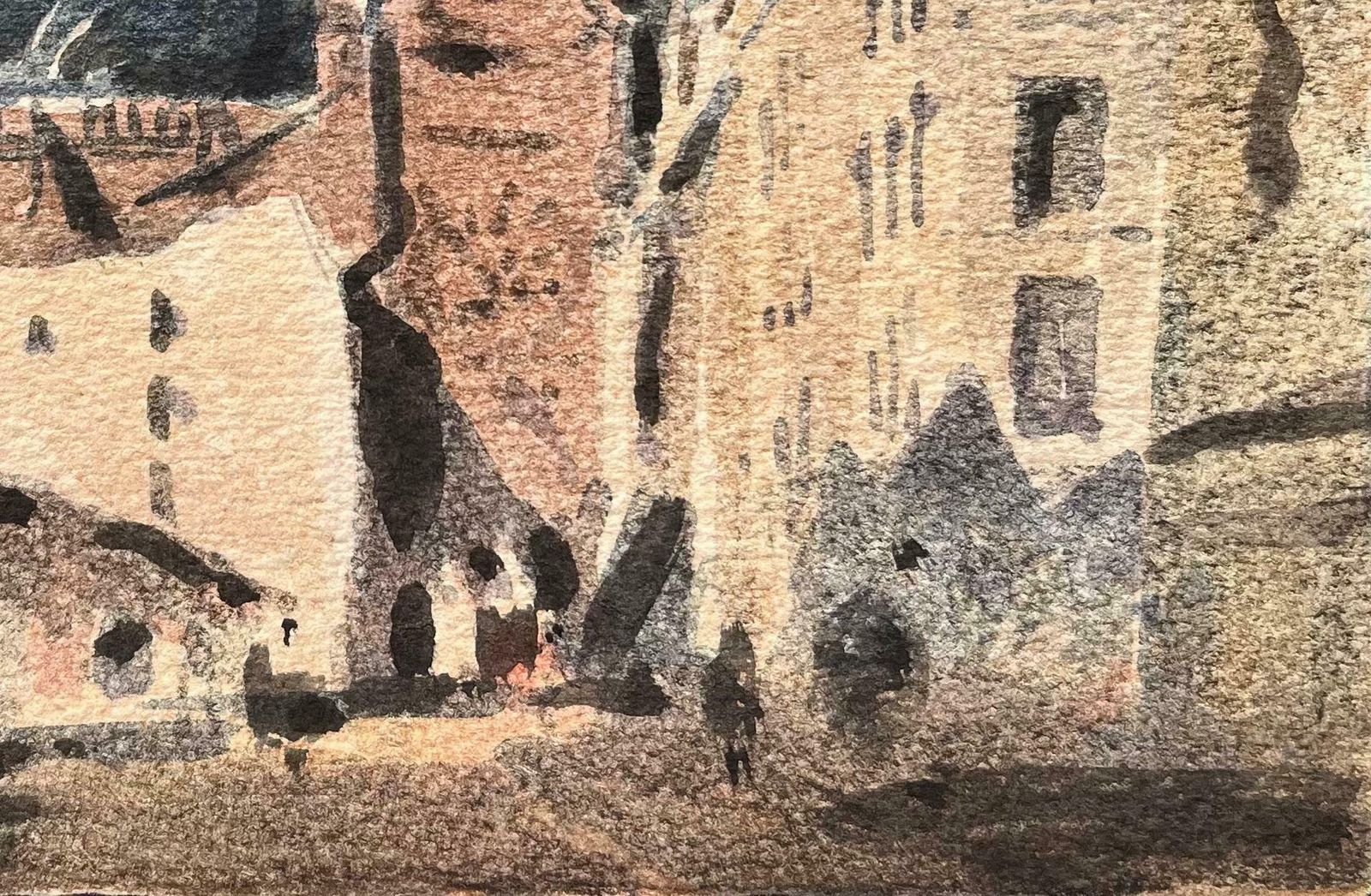 Maurice Mazeiliefrench Impressionist Watercolor Of A Gothic Church And Town Square20th Century photo Art