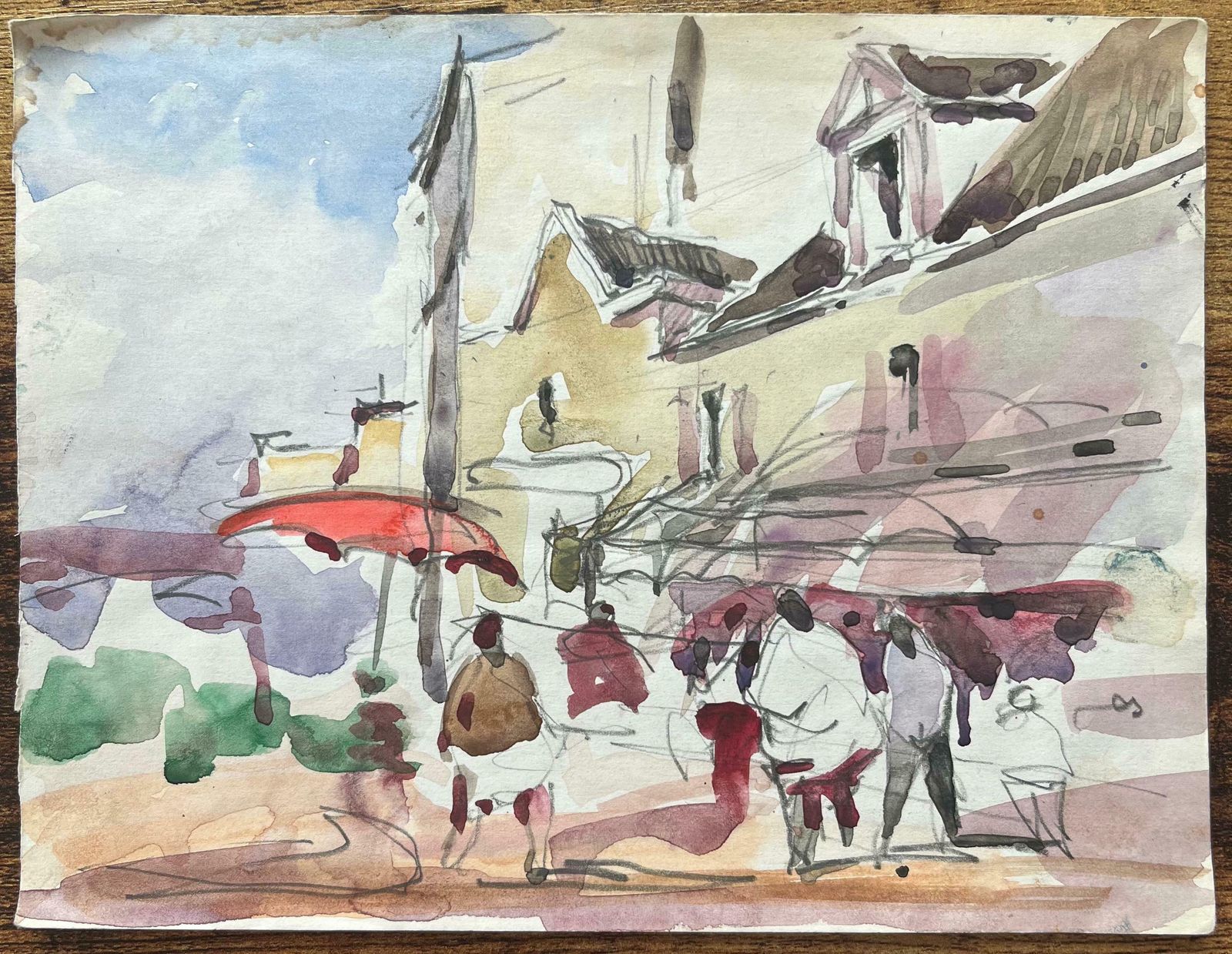Maurice Mazeiliefrench Impressionist Watercolor Of A Bustling Street Market Scene With Figures20th Century photo 220.0