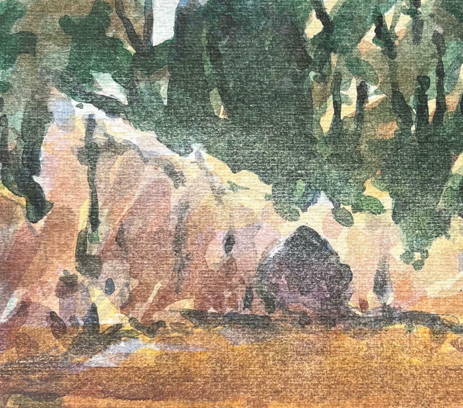 Maurice Mazeiliefrench Impressionist Watercolor Of A Sunlit Forest Scene With Figures20th Century photo 220.0