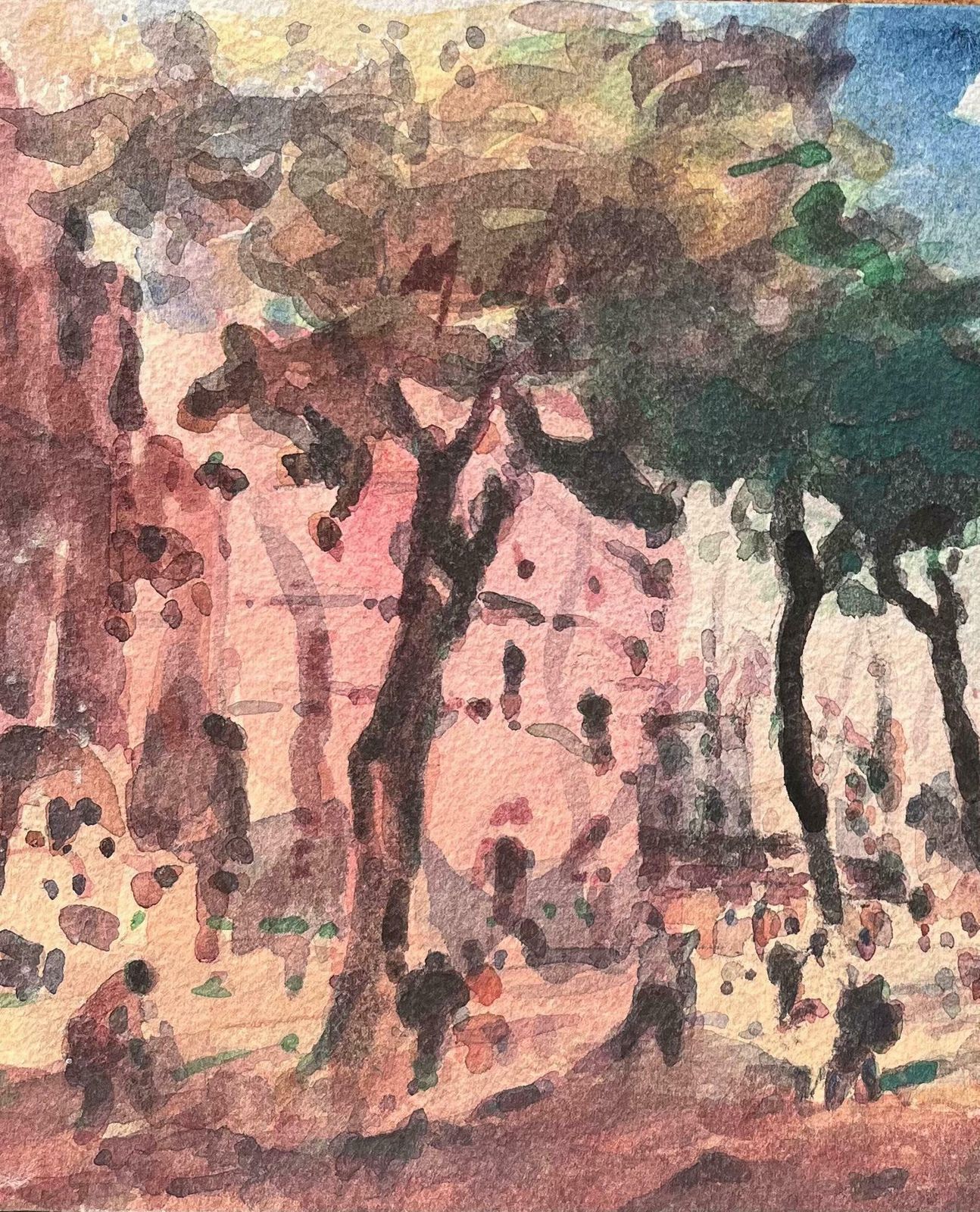 Maurice Mazeiliefrench Impressionist Watercolor Of A Tree Lined Street In A Bustling City20th Century photo 310.0