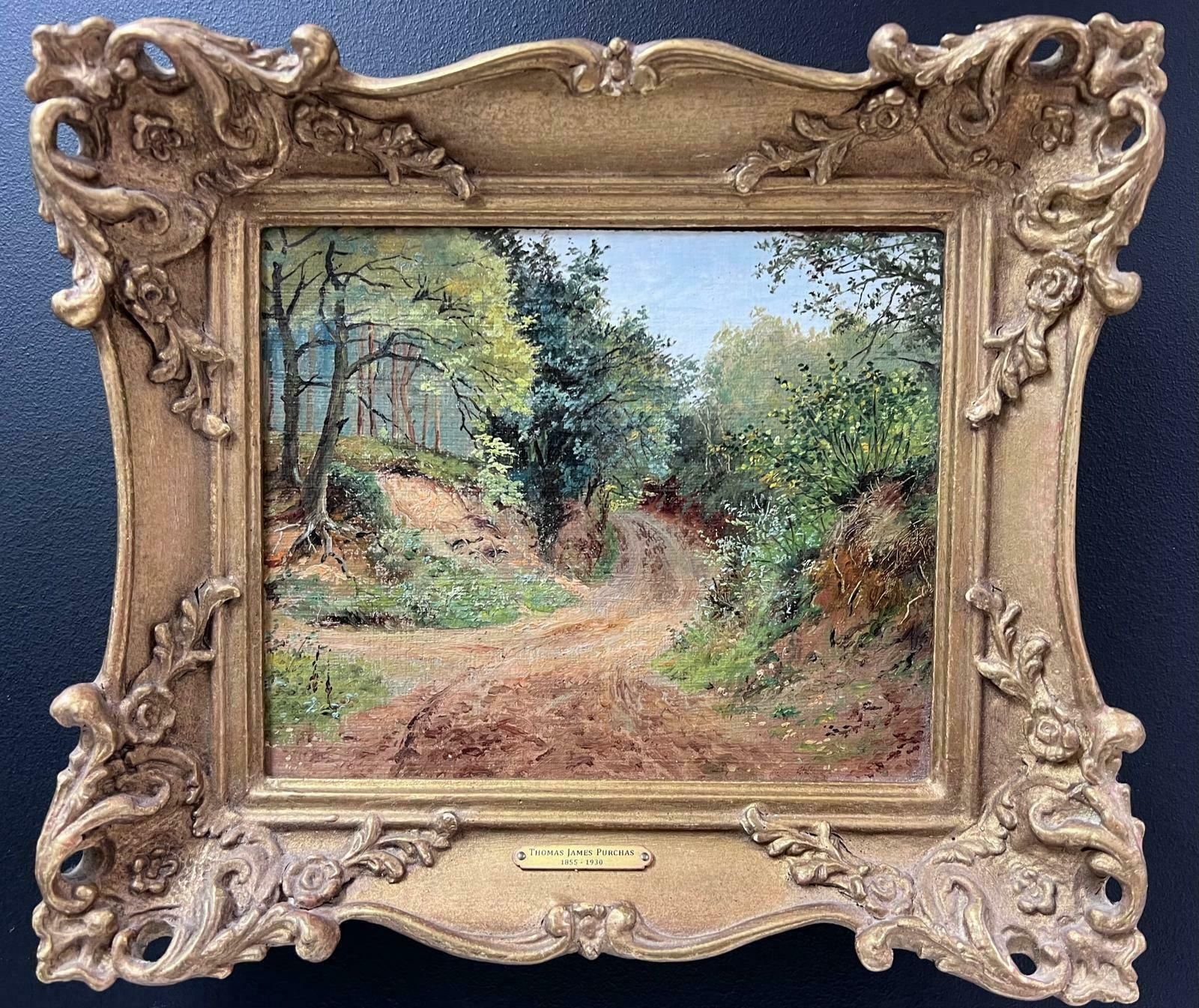 Thomas James Purchasoriginal Victorian Oil Painting Summer Woodland Pathway Landscape Gilt Framed